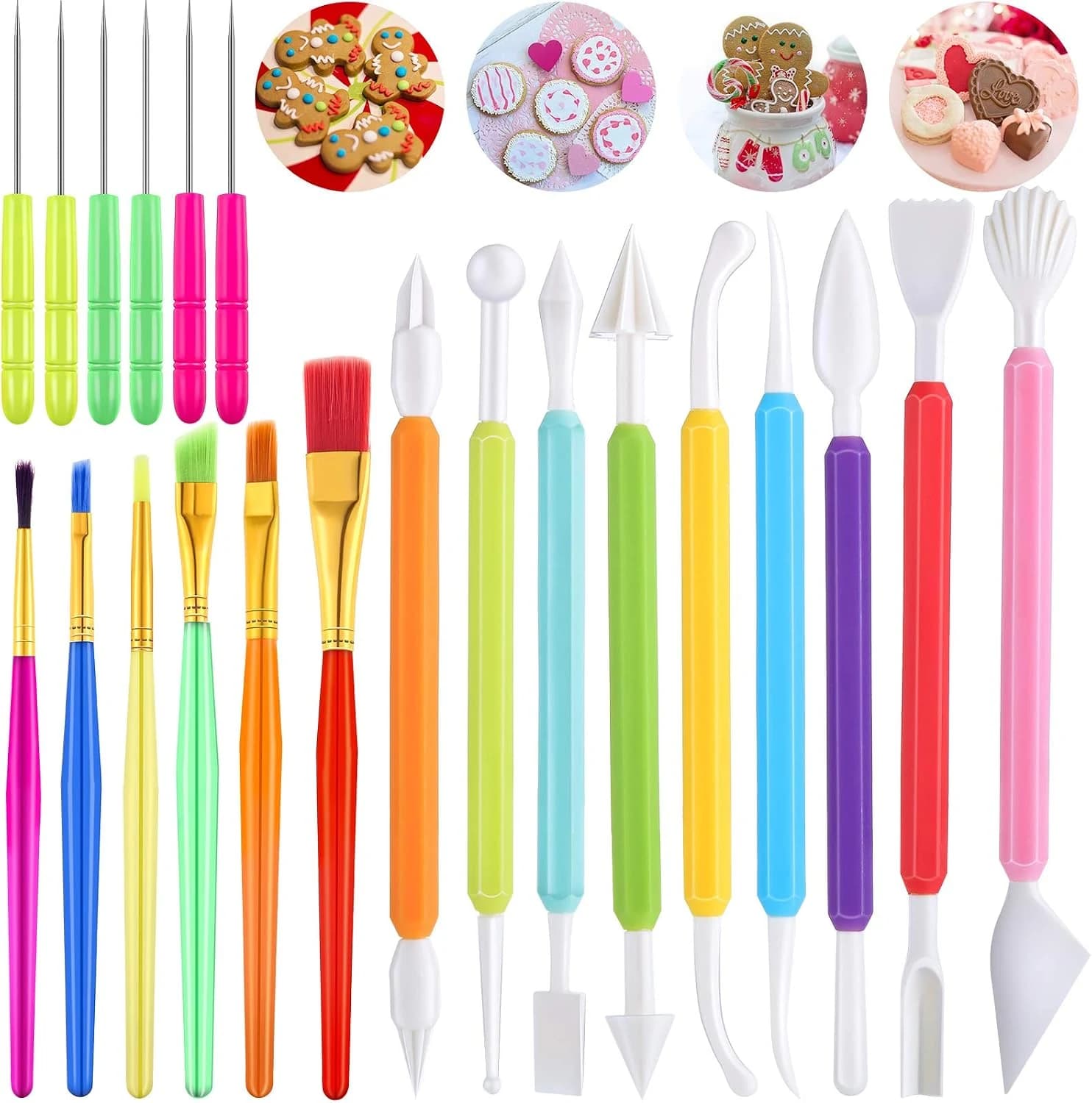 21 Piezas Juego de Herramientas de Decoración de Galletas, Incluye Pinceles para Decoración de Pastel, Agujas para Revolver Trazar Herramientas para Moldear Esculpir Decorar Pasteles