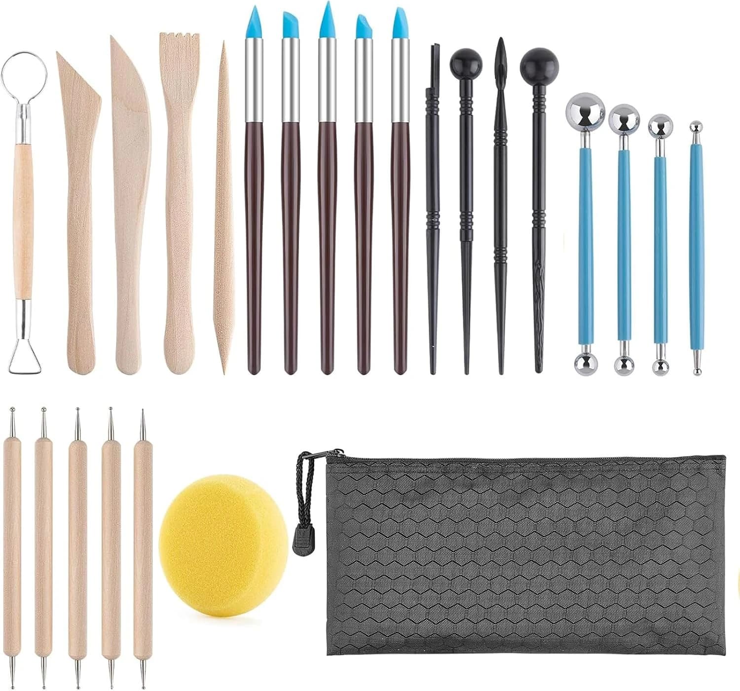 25 Arcilla Herramienta, Herramientas Arcilla Kit con Bolsa, Kit Ceramica, Herramientas de Escultura, Herramientas Ceramica para Principiantes, Herramientas de Talla de Alfareria, Modelado Alfarería