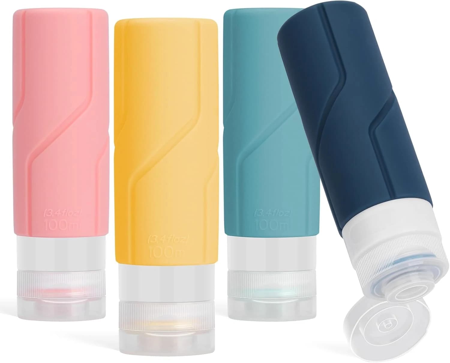 Alyvisun 4 Piezas Botes Viaje Rellenables 100ml, Botellas de Viaje Silicona a Prueba de Fugas, Envases Viaje para Champú, Loción, Cosméticos