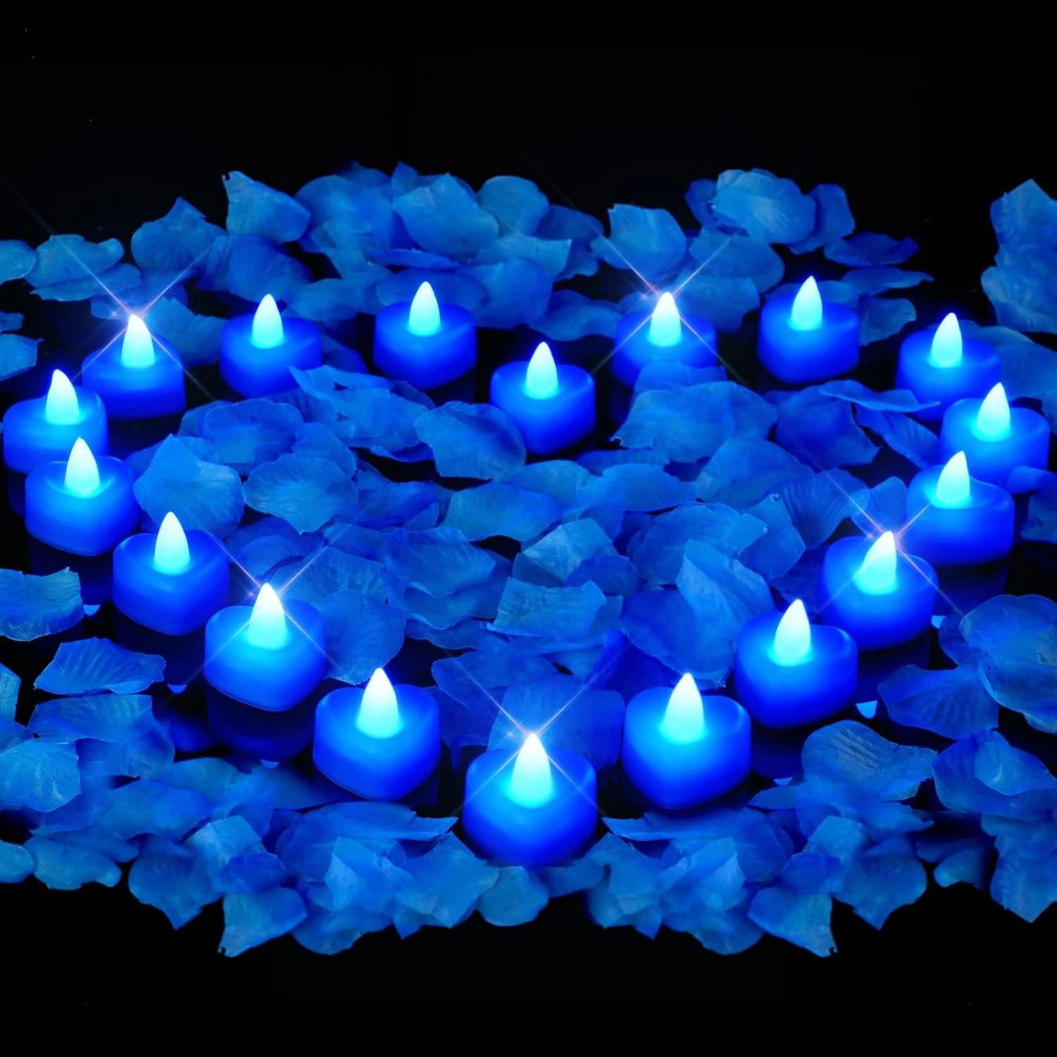 AMAGIC Juego de 1000 pétalos de rosa artificiales y 12 velas LED en forma de corazón, juego romántico para propuesta de matrimonio, aniversario, día de San Valentín, decoración de mesa de boda, color