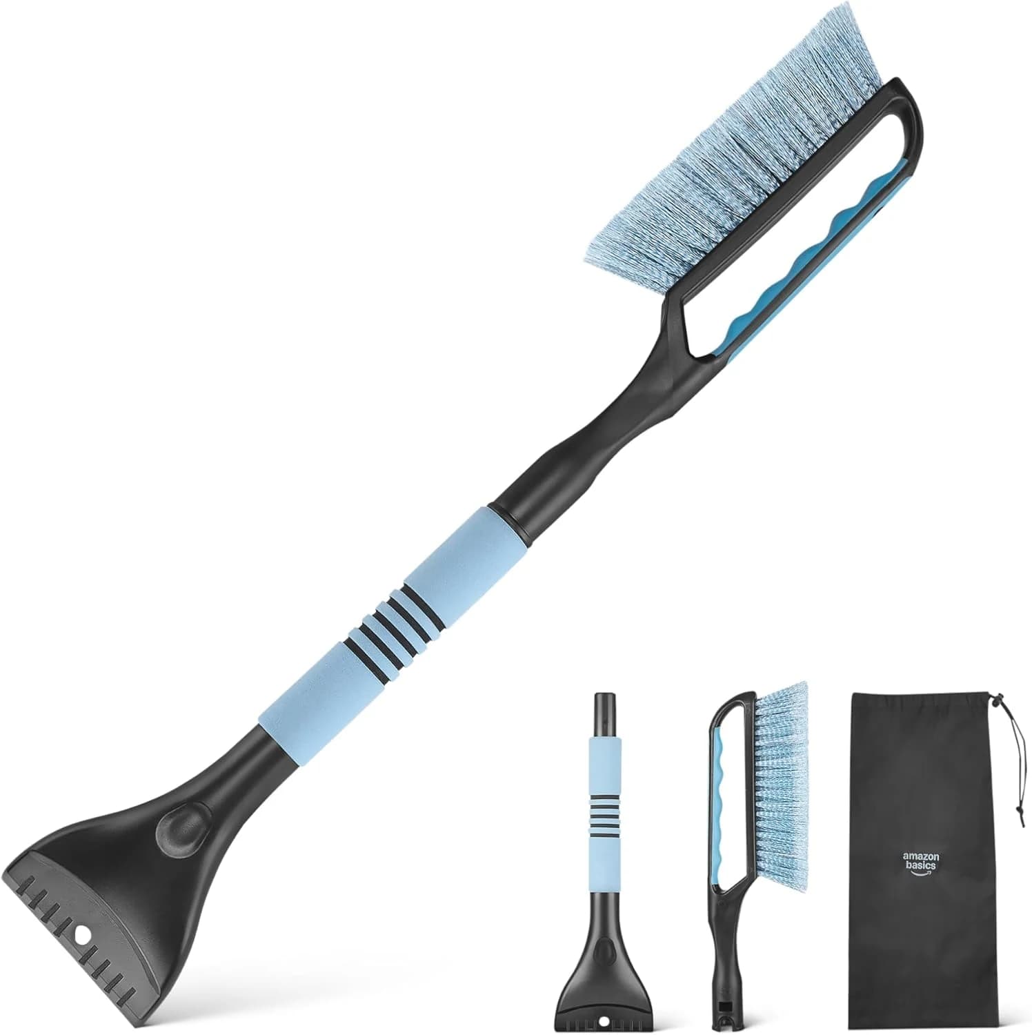 Amazon Basics Cepillo para Nieve con Raspador de Hielo, Mango Ergonómico,Negro,Azul 66.5 cm