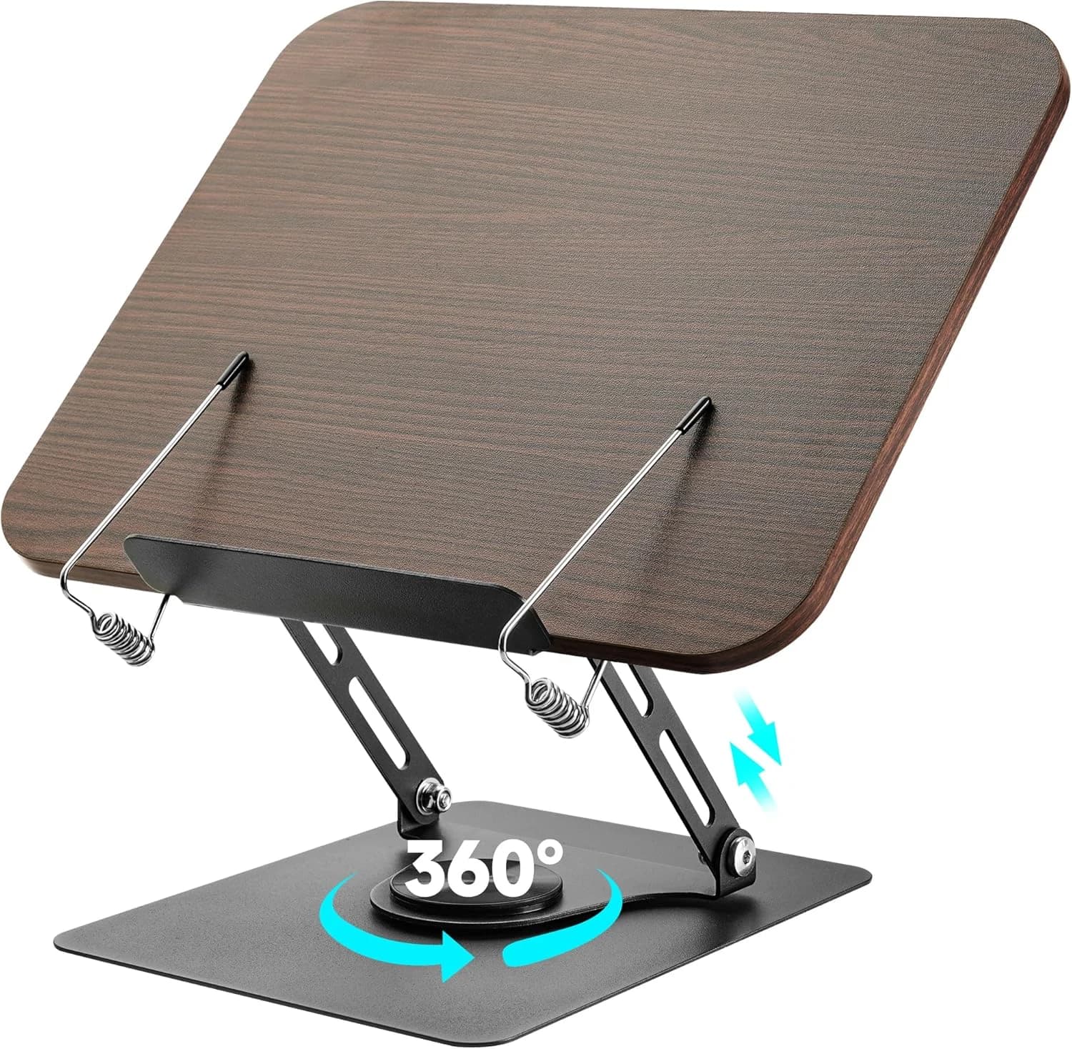 Atril para Libros con Base Giratoria de 360°, Soporte Libros con Clips, Altura Ajustable, Plegable, Soporte Tablet Mesa, IPads, Partituras, Libro, Recetas