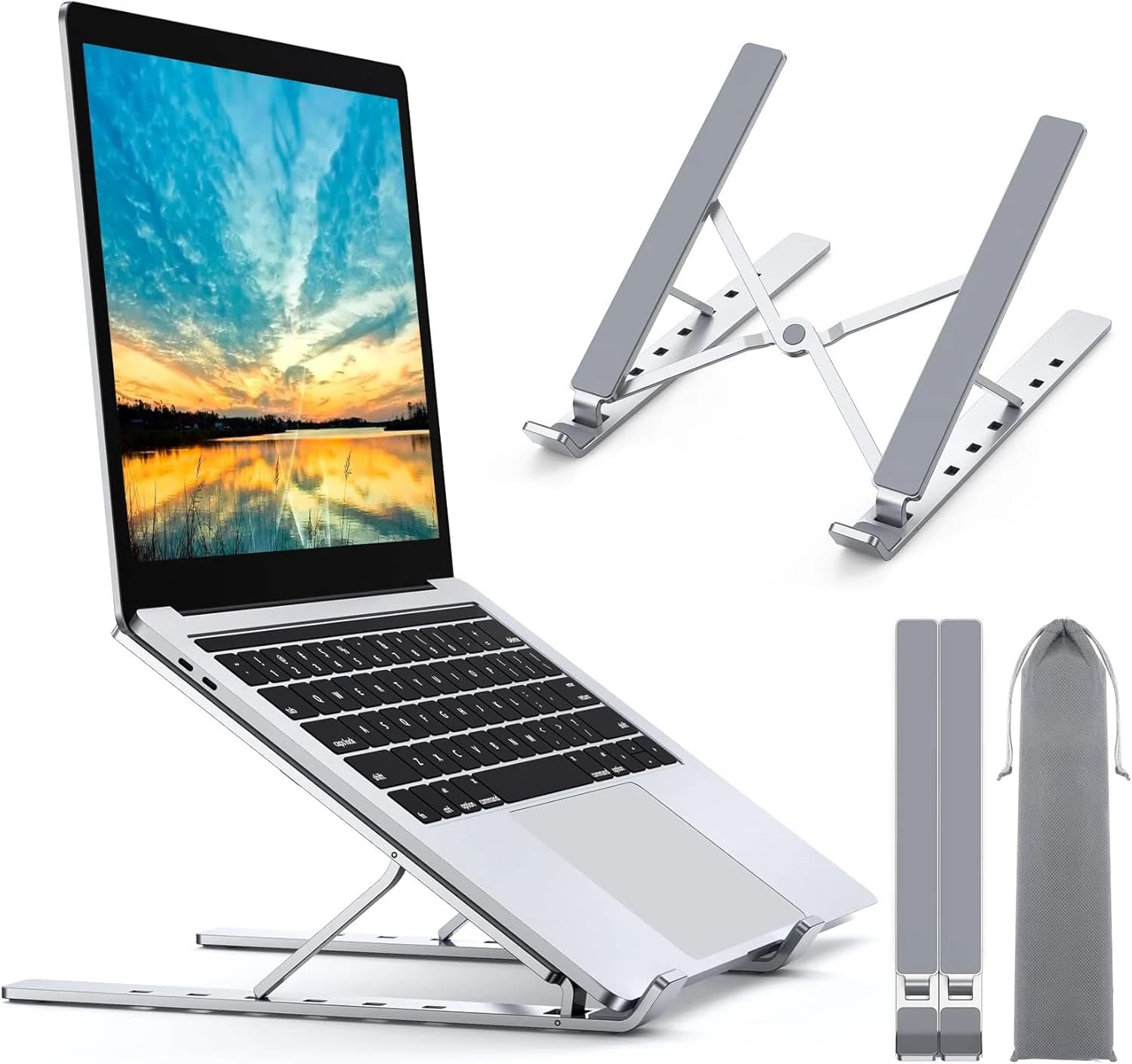Babacom Soporte Portatil Mesa 5 Ángulos Adjustable, Aleación de Aluminio, Refrigeración Soporte Ordenador Portátil, Plegable Soporte para Portatil, para Macbook, PC y Otro 10-15.6” Portatiles
