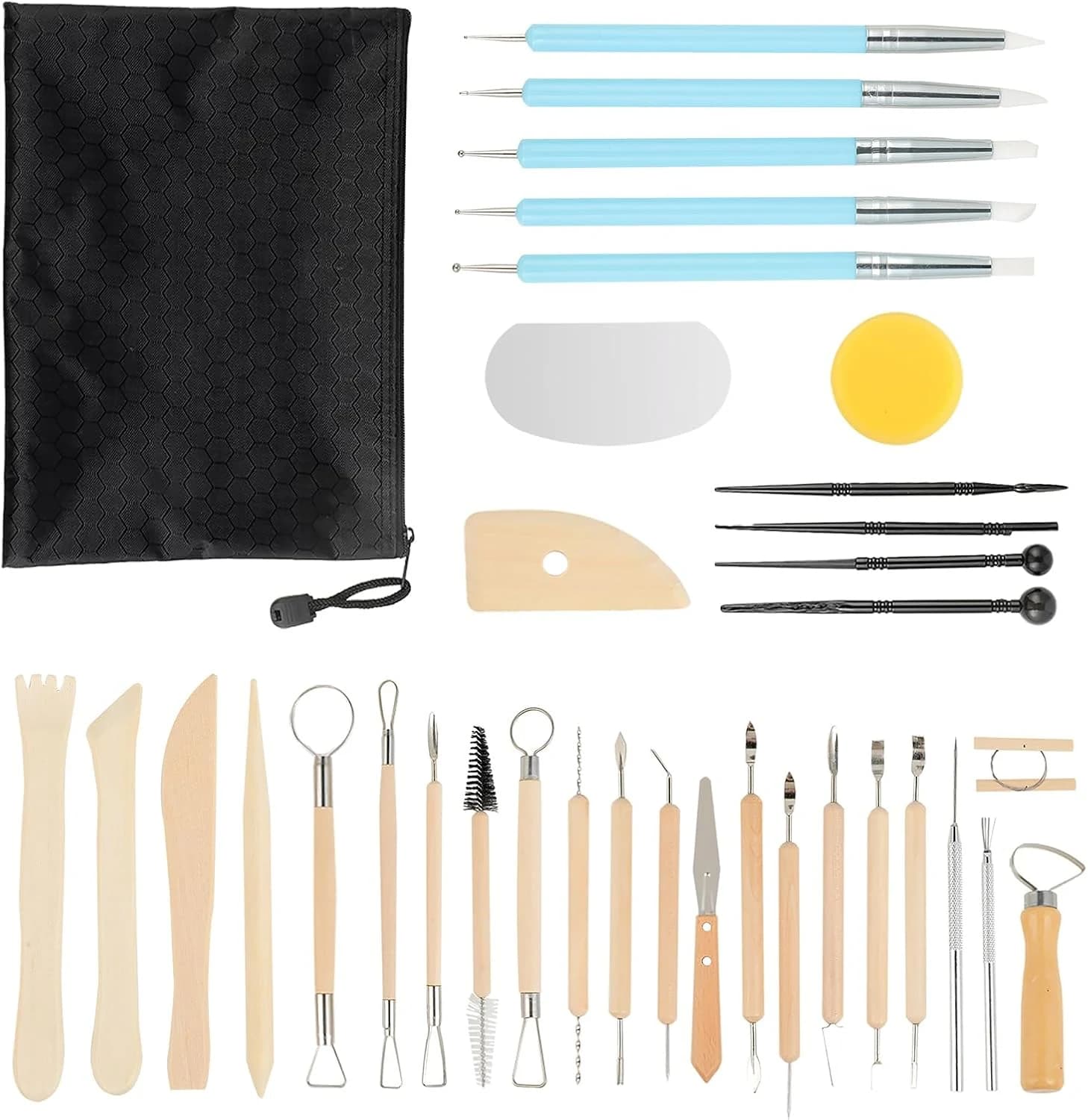 Bafumiu Set de Herramientas para Modelar de 34 Piezas, Kit de Cerámica para Arcilla, Herramientas para Arcilla con Bolsa de Almacenaje, Kit de Cerámica Ideal para Artistas y Principiantes