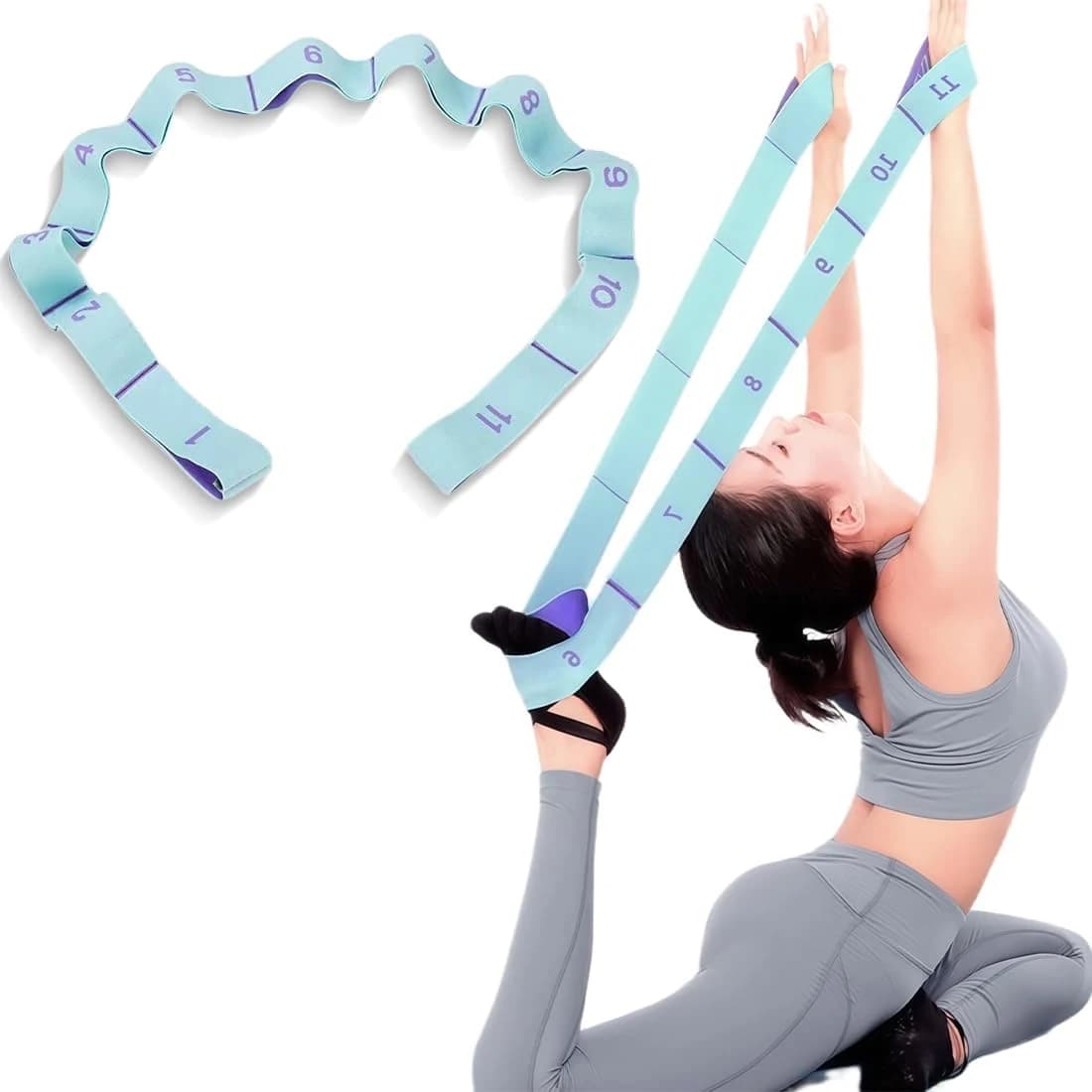 Banda de Estiramiento Yoga con 11 Bucles, Bandas Elásticas de Resistencia para Fitness, Pilates y Gimnasia