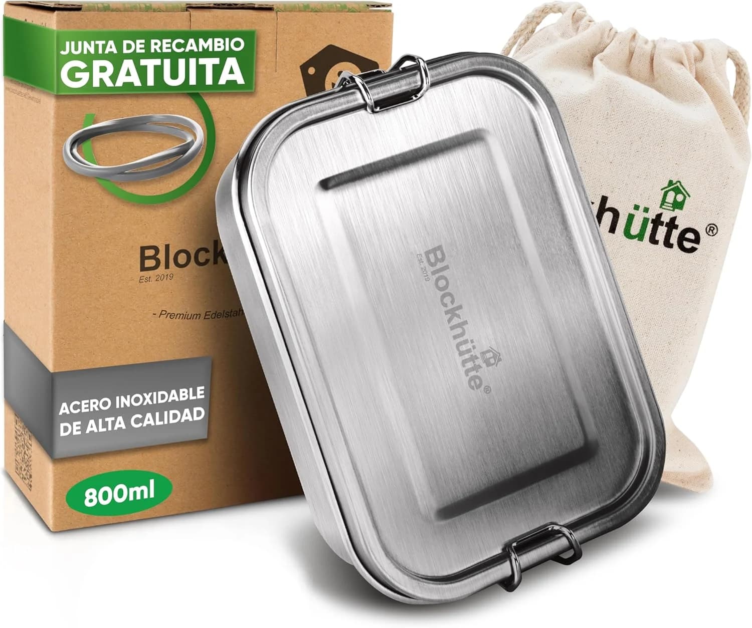 Blockhuette Fiambrera Acero inoxidable infantil Con 3 Compartimentos 800ml - Lunch Box Hermetica - Metálico Infantil y Adulto - Lunch box niños y Trabajo - Sin BPA - Oficina