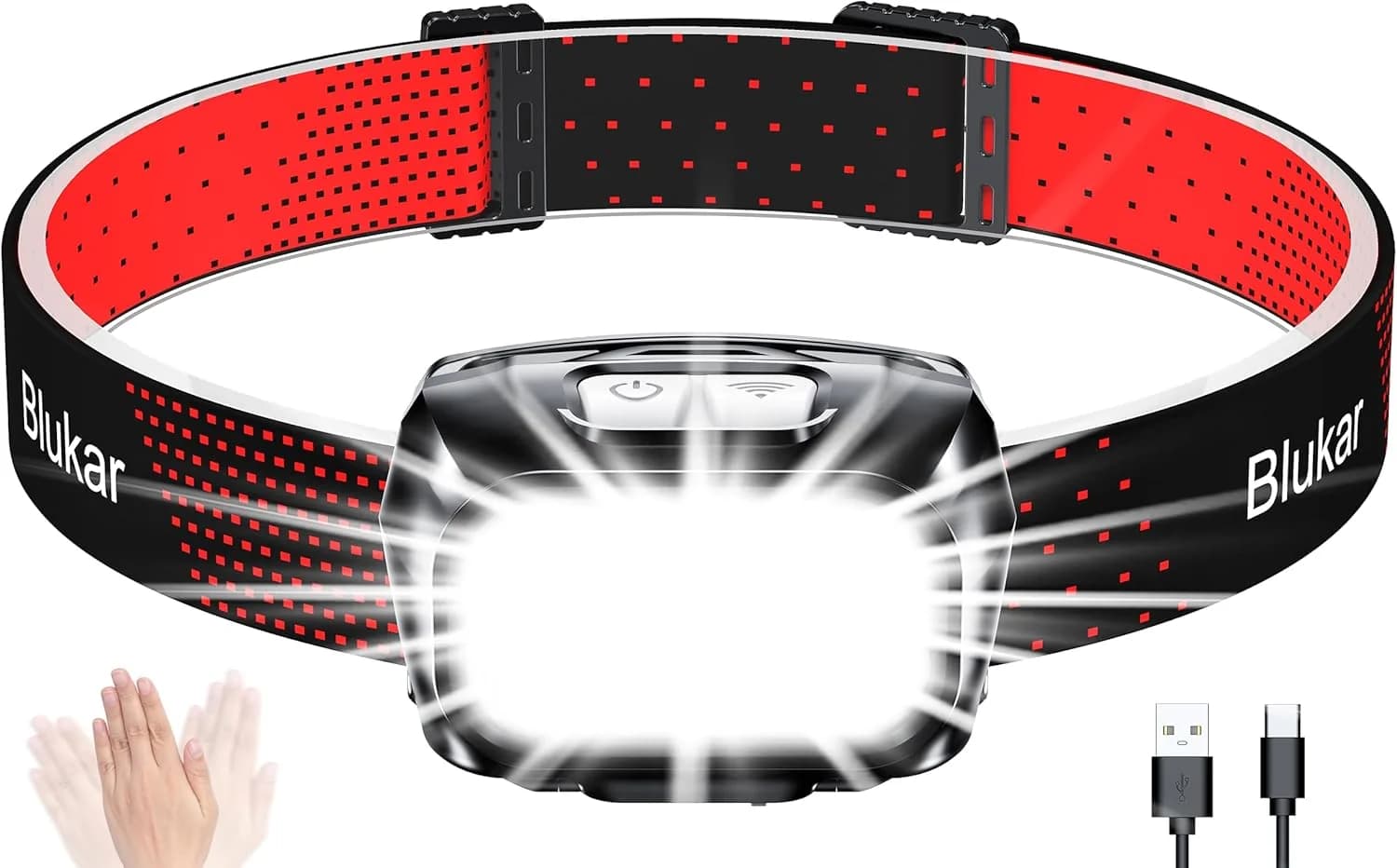 Blukar Linterna Frontal Recargable 2000L — Con Sensor de Movimiento