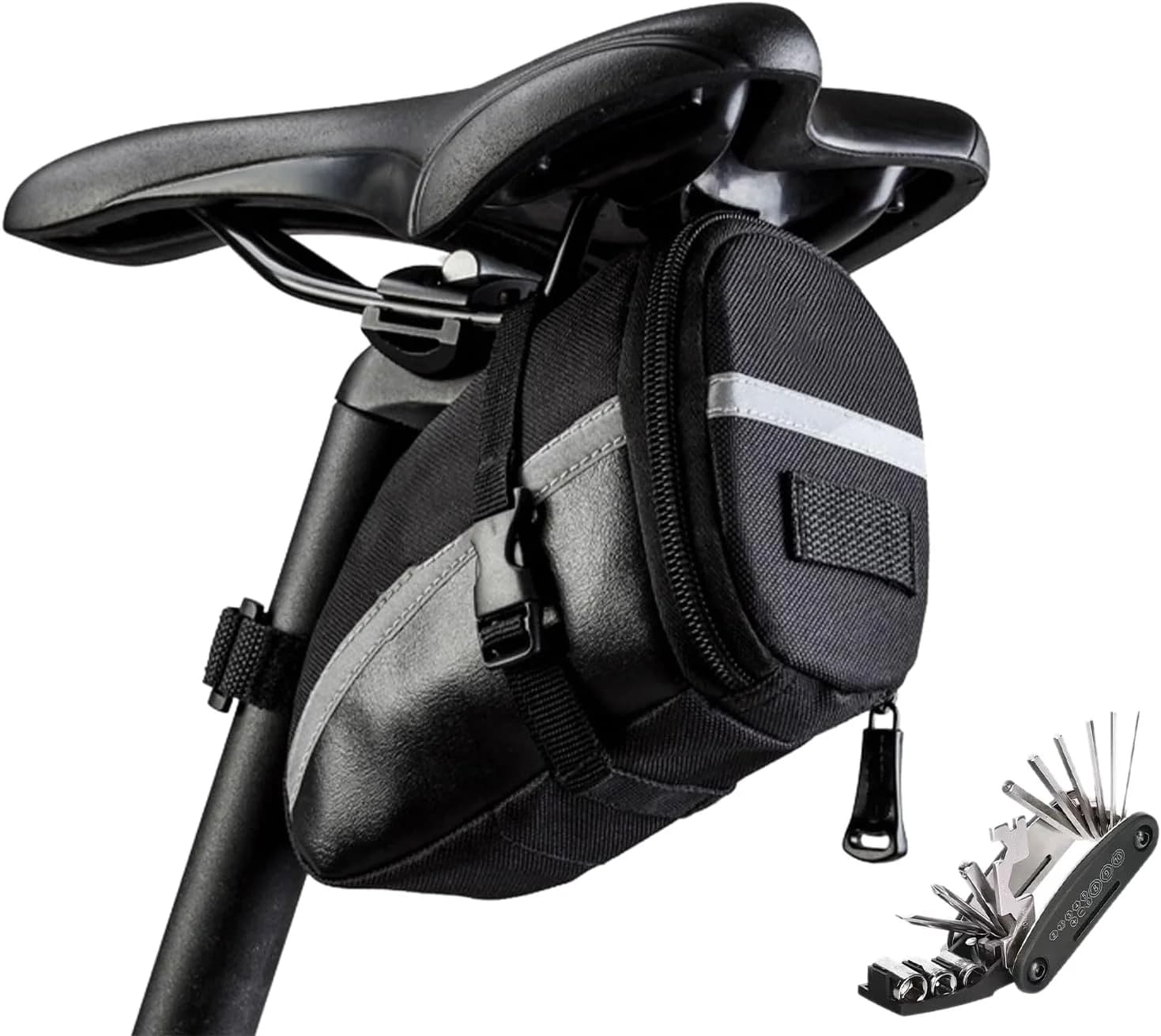 Bolsa de Sillín Reflectante con Multiherramienta 16 en 1 para MTB