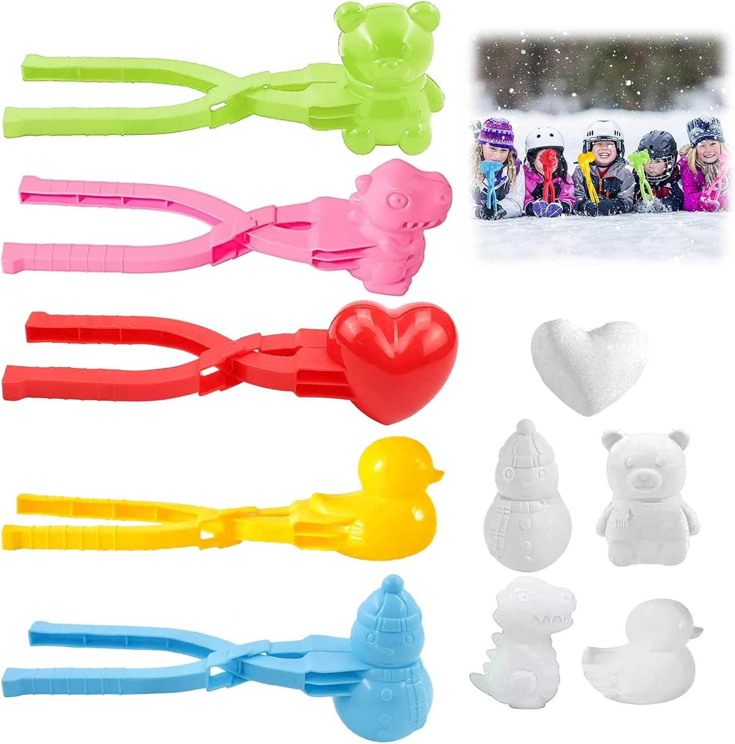 Booaee 5 piezas de bolas de nieve moldeadoras, bola de nieve de invierno, clip para hacer bolas de nieve, pinzas para hacer bolas de nieve, juguetes para niños, niñas, verano, invierno, diversión