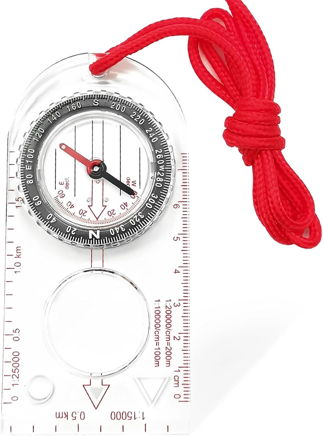 Brújula de Navegación Transparente, Brújula de Orientación para Scouts, Senderismo y Supervivencia, con Declinación Ajustable y Cordón