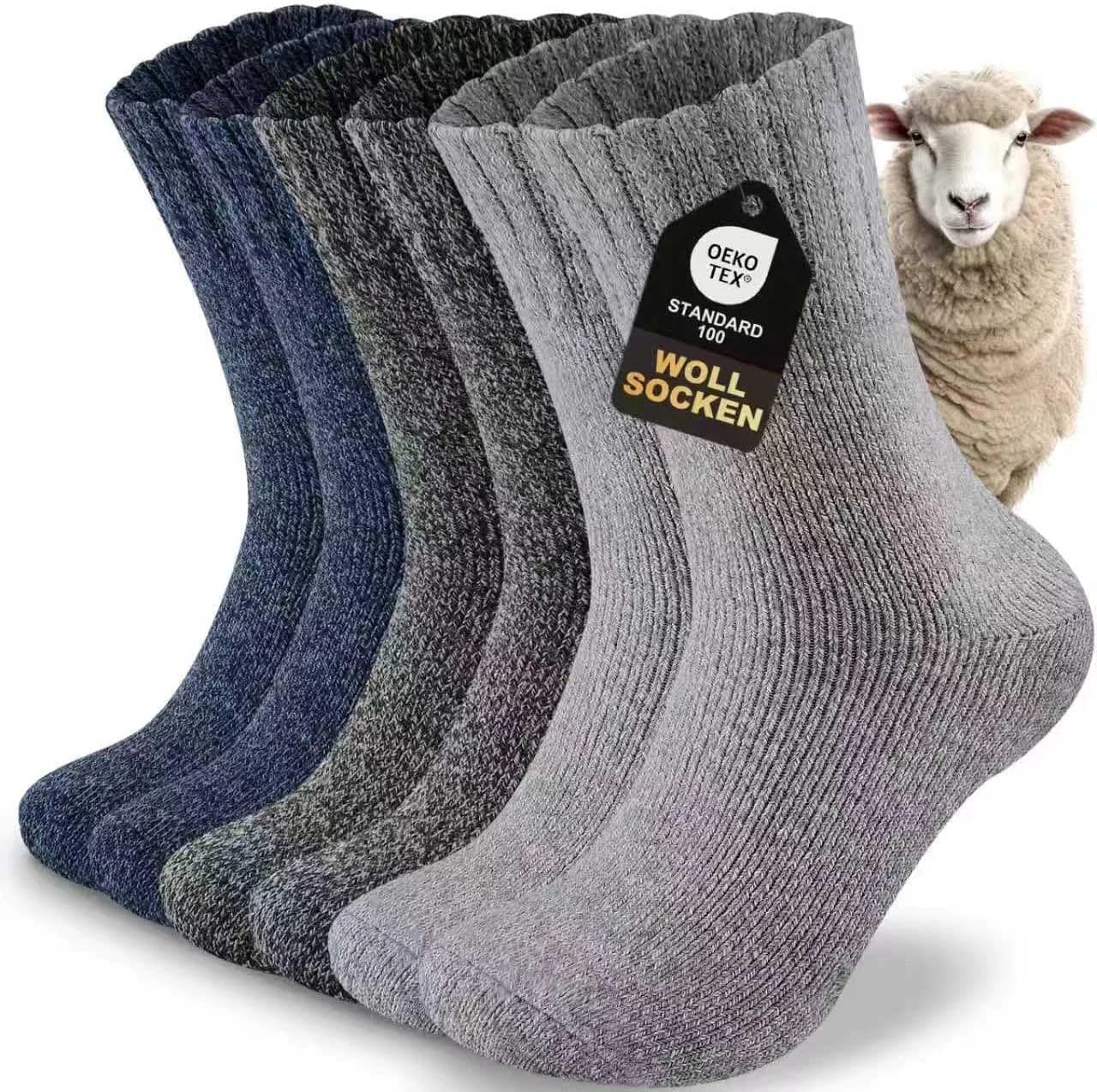 Calcetines Térmicos Hombre, 3 Pares de Calcetines de Lana Gruesos, Cálidos y Transpirables para Invierno, Senderismo, Esquí y Actividades al Aire Libre