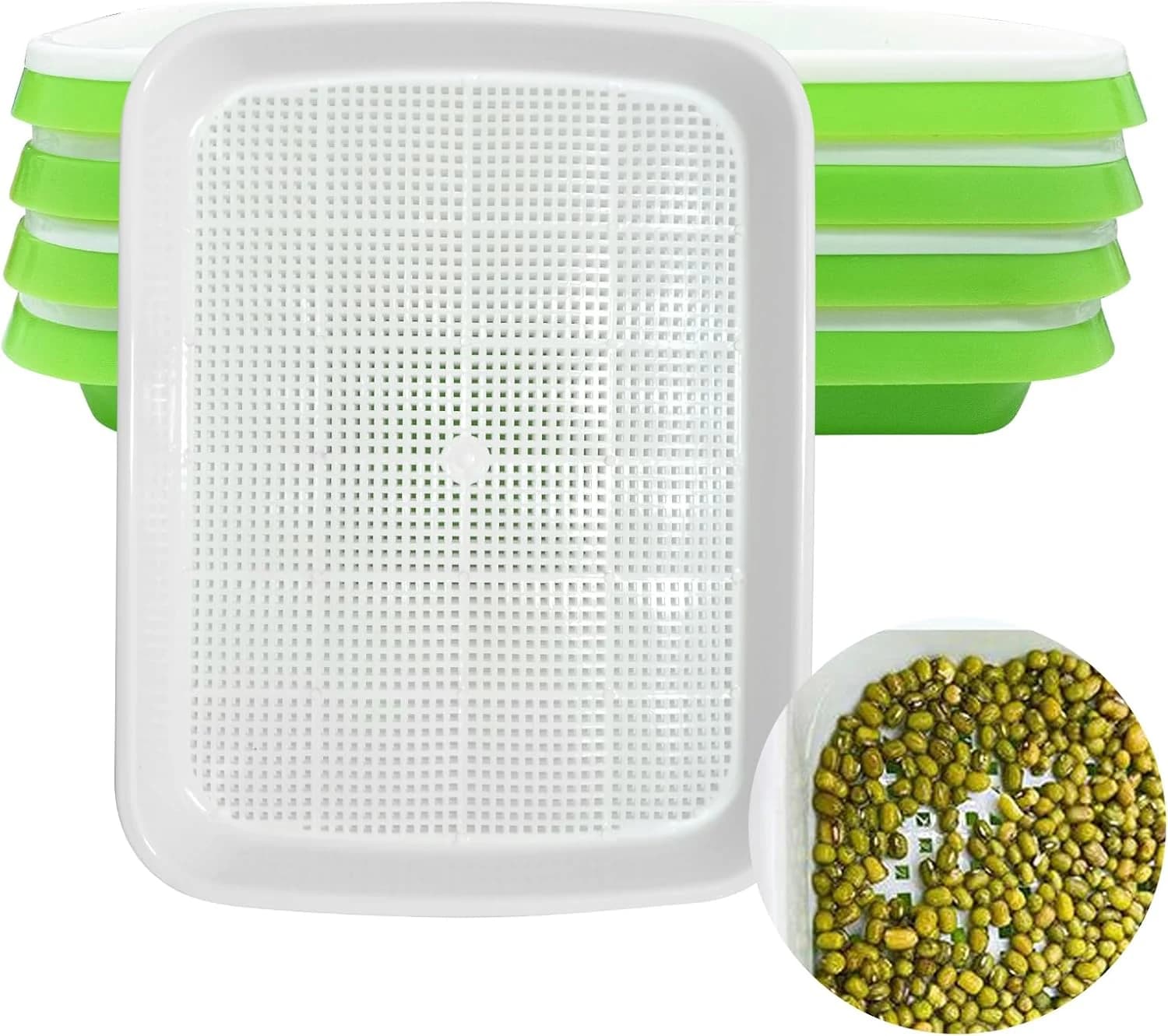 Chedin 4 piezas bandeja germinadora de semillas, germinador de brotes y plántulas de trigo, bandeja de germinación de semillas duradera para hidroponía para jardín, oficina en casa - verde