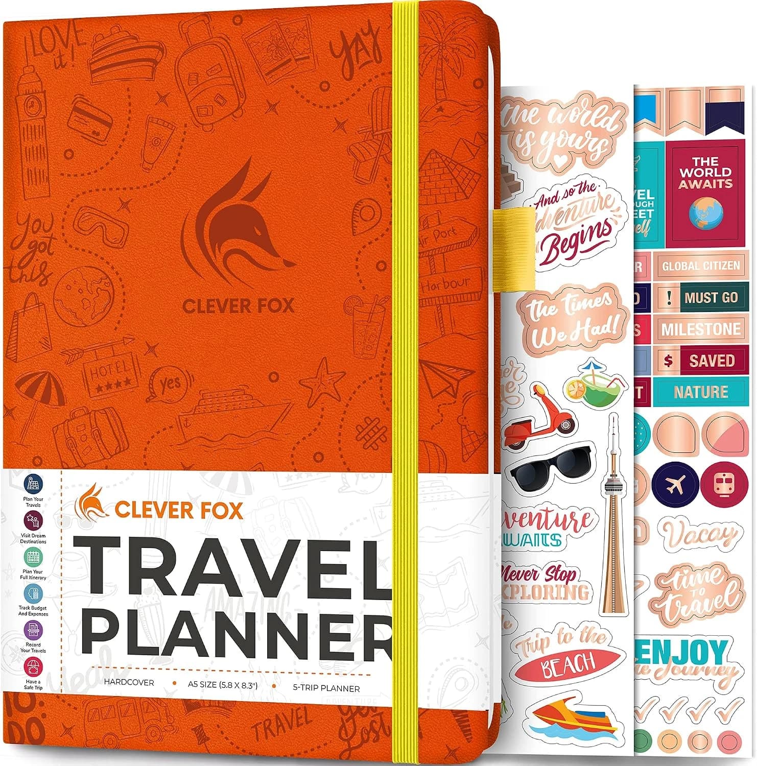 Clever Fox Diario de viaje, planificador de vacaciones con plan de presupuesto, lista de embalaje, rastreador de gastos y diario de viaje, organizador de itinerarios de viaje para mujeres, hombres y