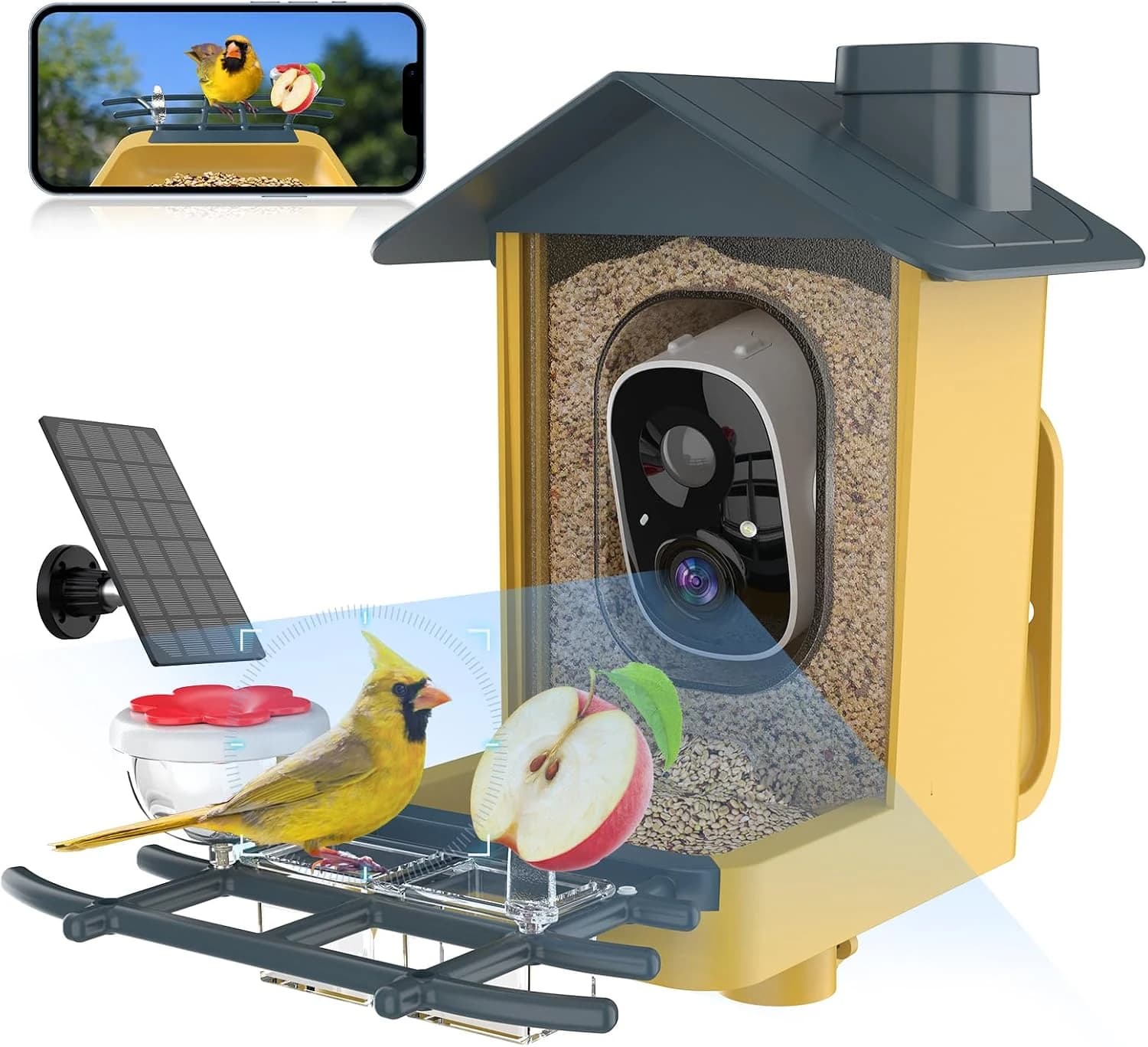 Comedero para pájaros con cámara, cámara Inteligente para pájaros con IA para identificar Especies de Aves, grabación automática de Video de pájaros, notificaciones instantáneas, cámara de