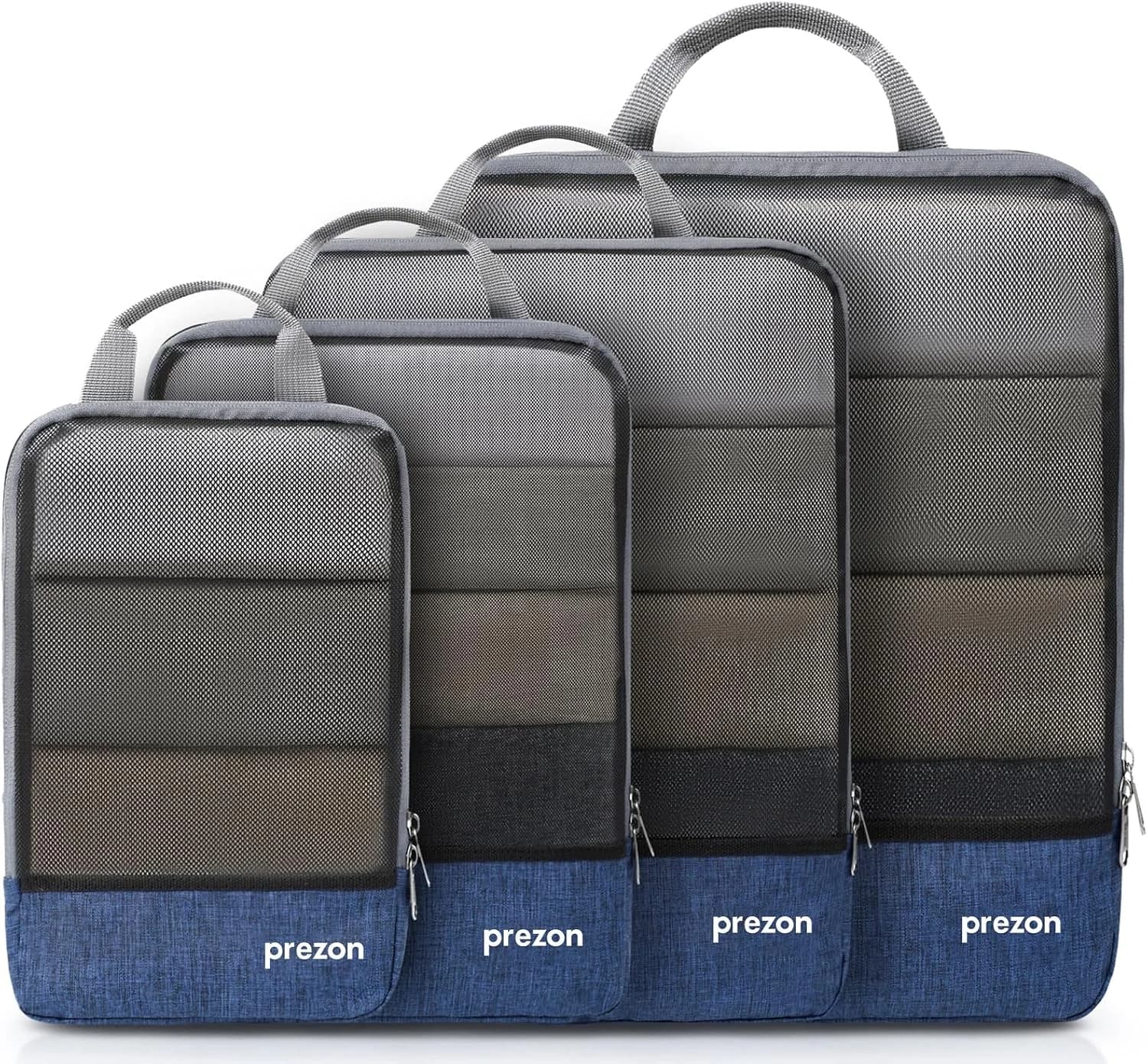 Conjunto de 4 cubos de embalaje compresibles, organizadores de maleta extensibles para viajes y almacenamiento en casa, Azul marino