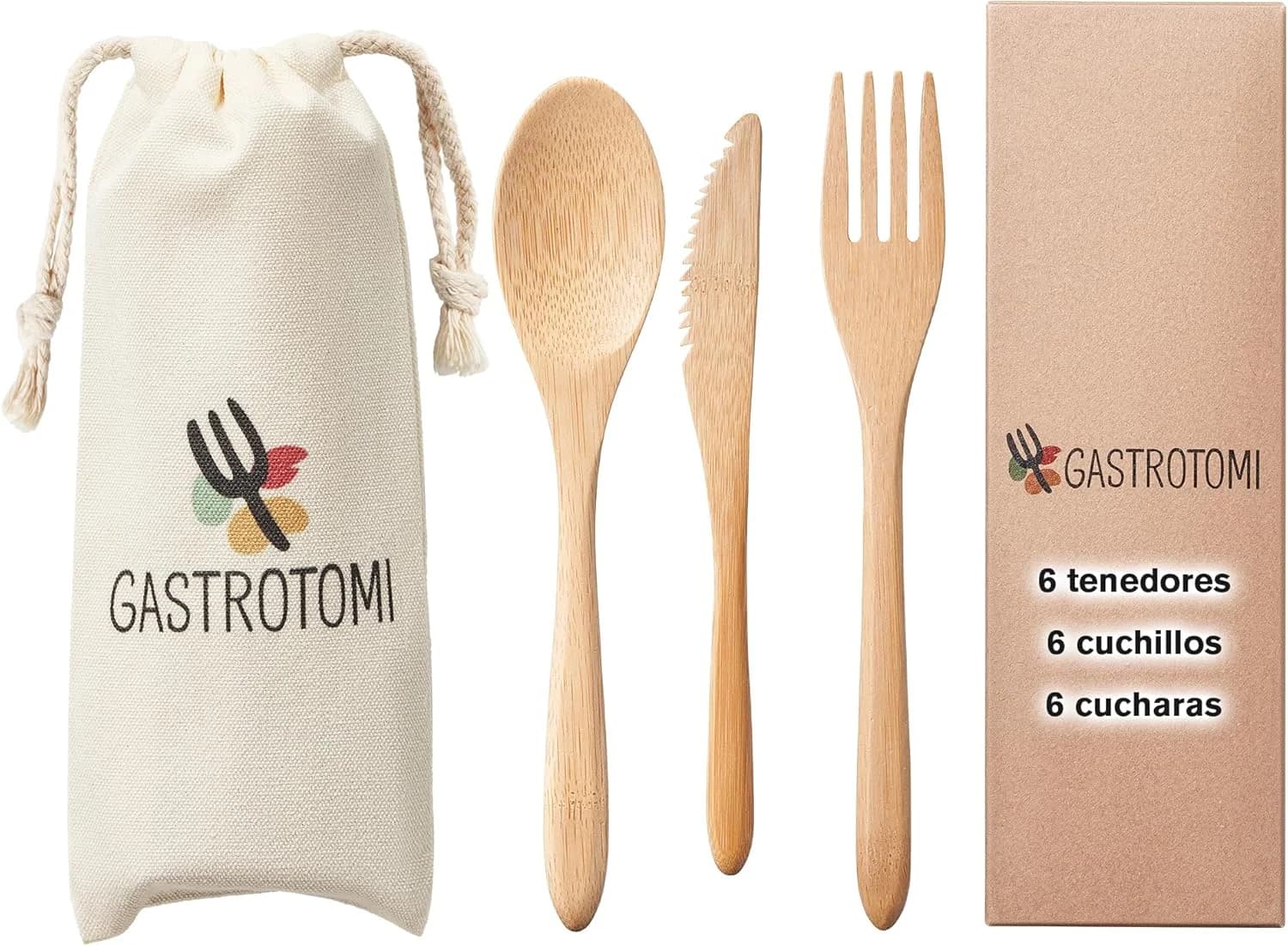 Set de Cubiertos de Bambú para Viaje — Bolsita de Algodón