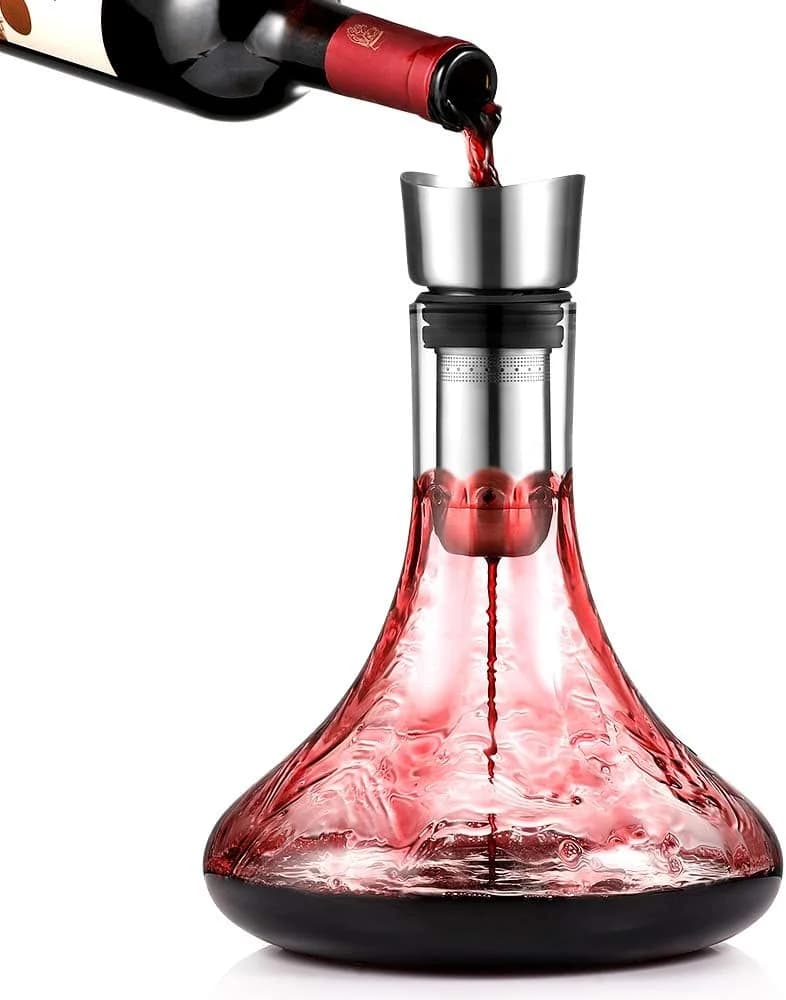 Decantador de Vino de Cristal con Aireador Integrado — Soplado a Mano