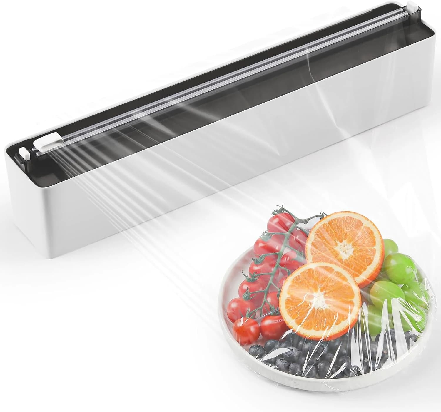 Dispensador Papel Aluminio y Film - Organizador de Cocina Magnético y Adhesivo sin Taladrar - Corte Preciso y Ahorra Espacio, Cortador de Film Transparente - Incl. Rollo 30cm x 50m, Negro