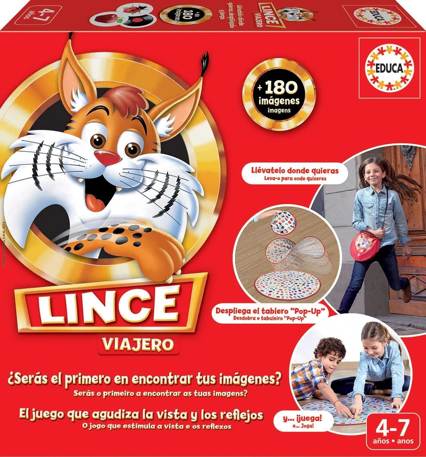 Educa - El Lince Viajero | Juego de Mesa Portátil | Juego de Observación y Reflejos para Niños y Familia | 2-6 Jugadores | Versión Compacta para Viajes | A Partir de 4 Años (16392)