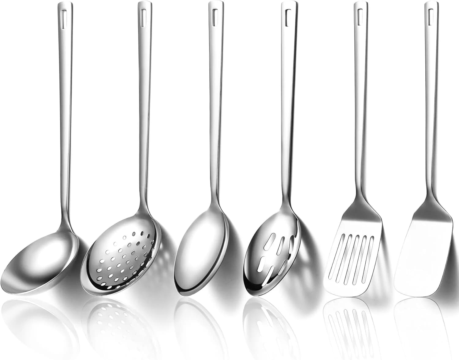 Evanda Juego de utensilios de cocina 6 piezas, acero inoxidable juego de espátulas para herramientas de cocina de alta resistencia, accesorios de cocina esenciales para el hogar