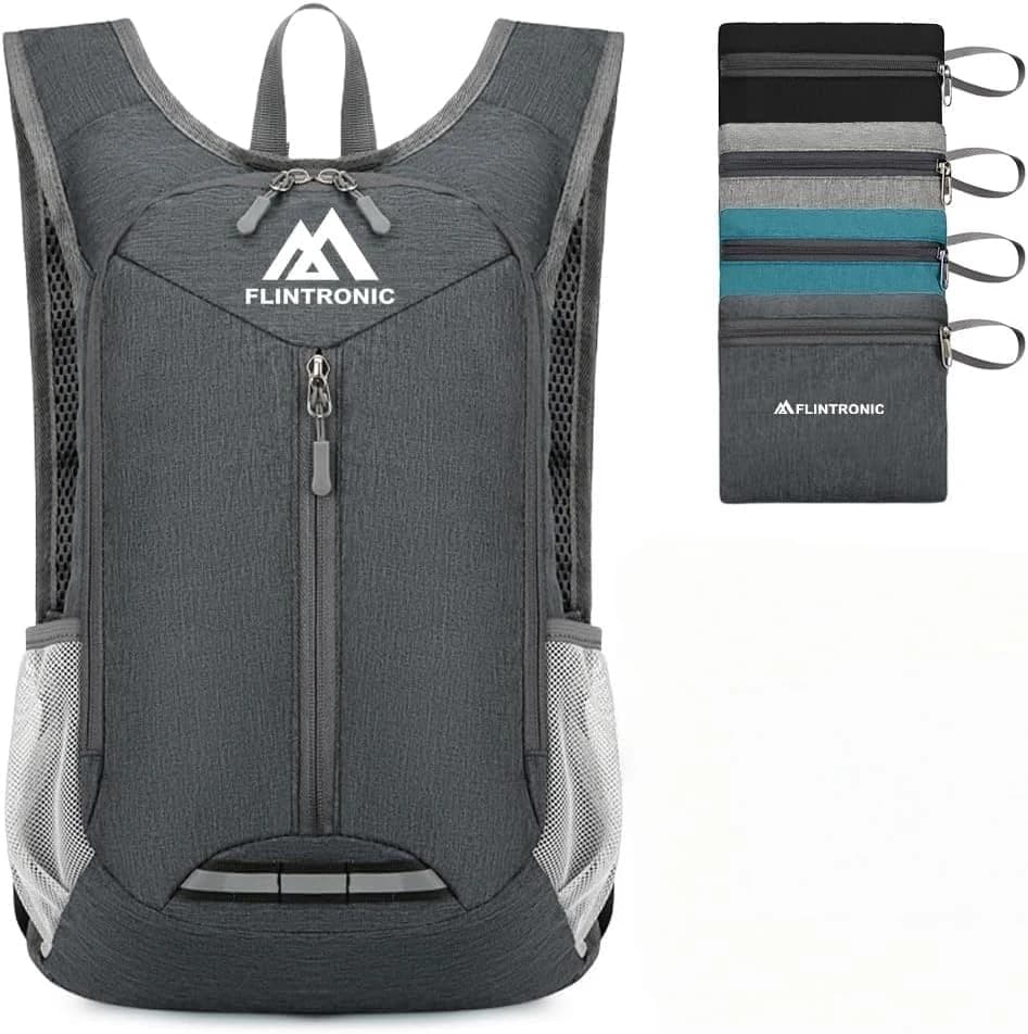 flintronic 16L Mochila Plegable Ultraligera, Mochila de Viaje, Mochilas de Senderismo, Mochilas de Marcha Pequeña, Impermeable, para Hombre Mujer, para Senderismo Caminar Acampar, Gris Oscuro