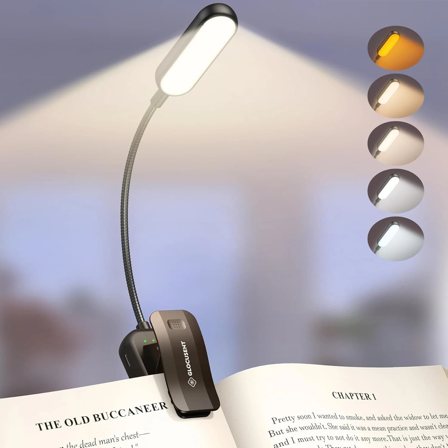Glocusent 20 LED Luz Lectura Recargable, 5 Colores Libro para Leer en Cama