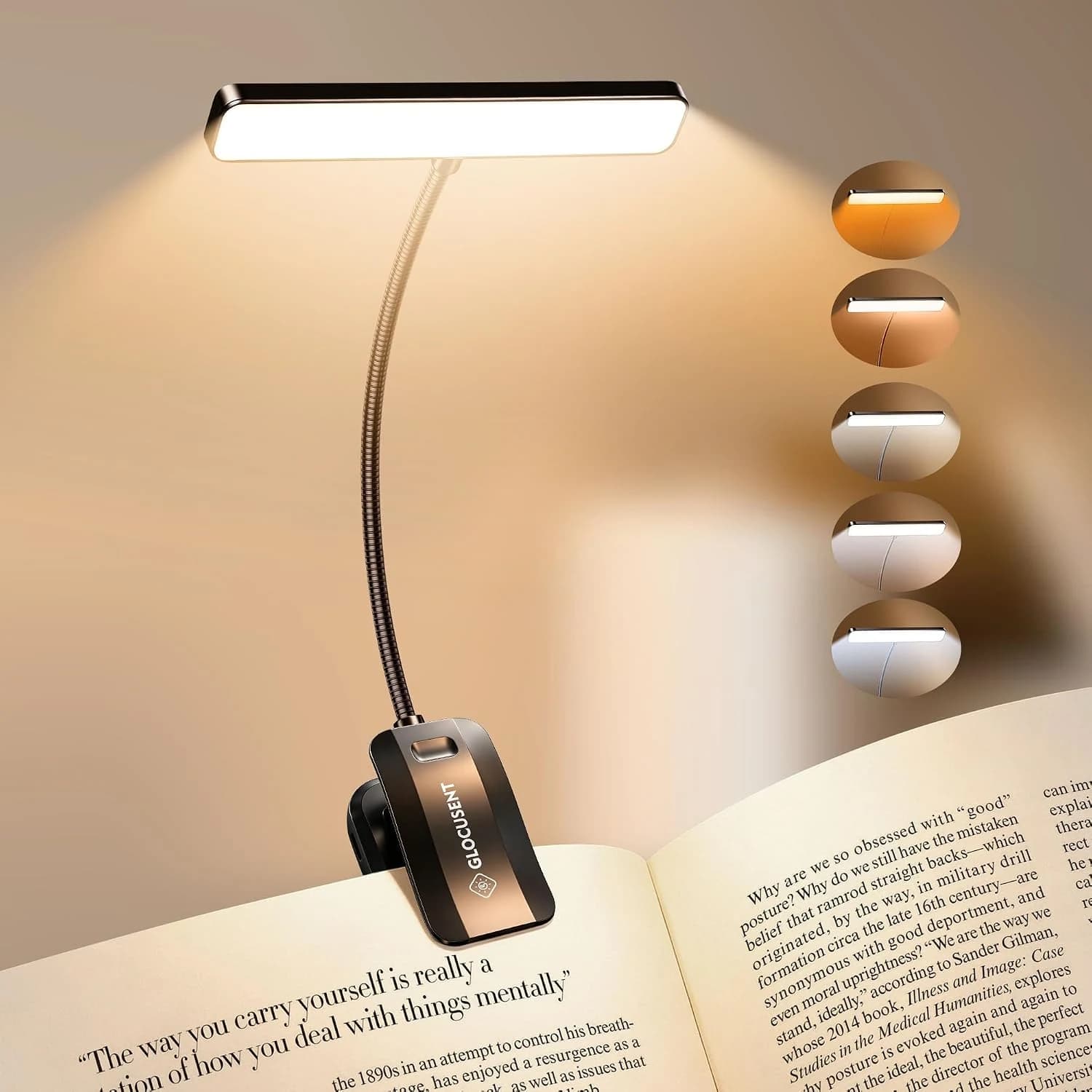 Glocusent 26 LED Luz de Lectura, Lámpara de Lectura USB-C Recargable