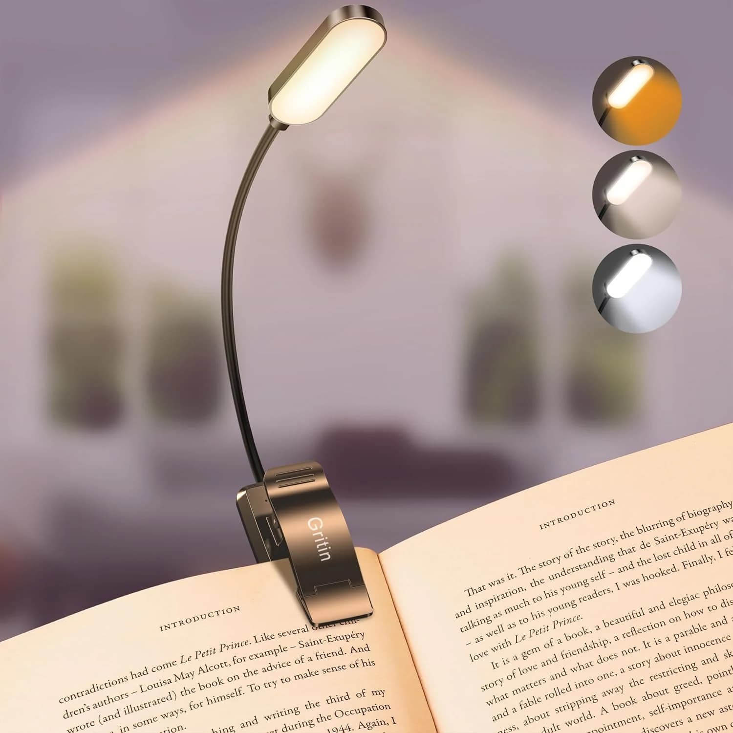 Gritin 16 LED Luz de libro, Lampara Libro de Lectura, 3 Modos de Protección