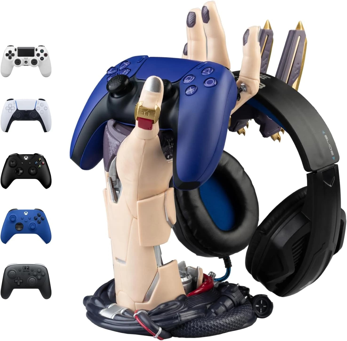Grupo Erik Soporte Mando PS5 y Auriculares Cyberpunk - Soporte Mando XBOX, PS4, PS5 para Escritorio Gamer | Accesorios PS5, Setup Gamer Regalos (16 x 20 x 27,5 cm)