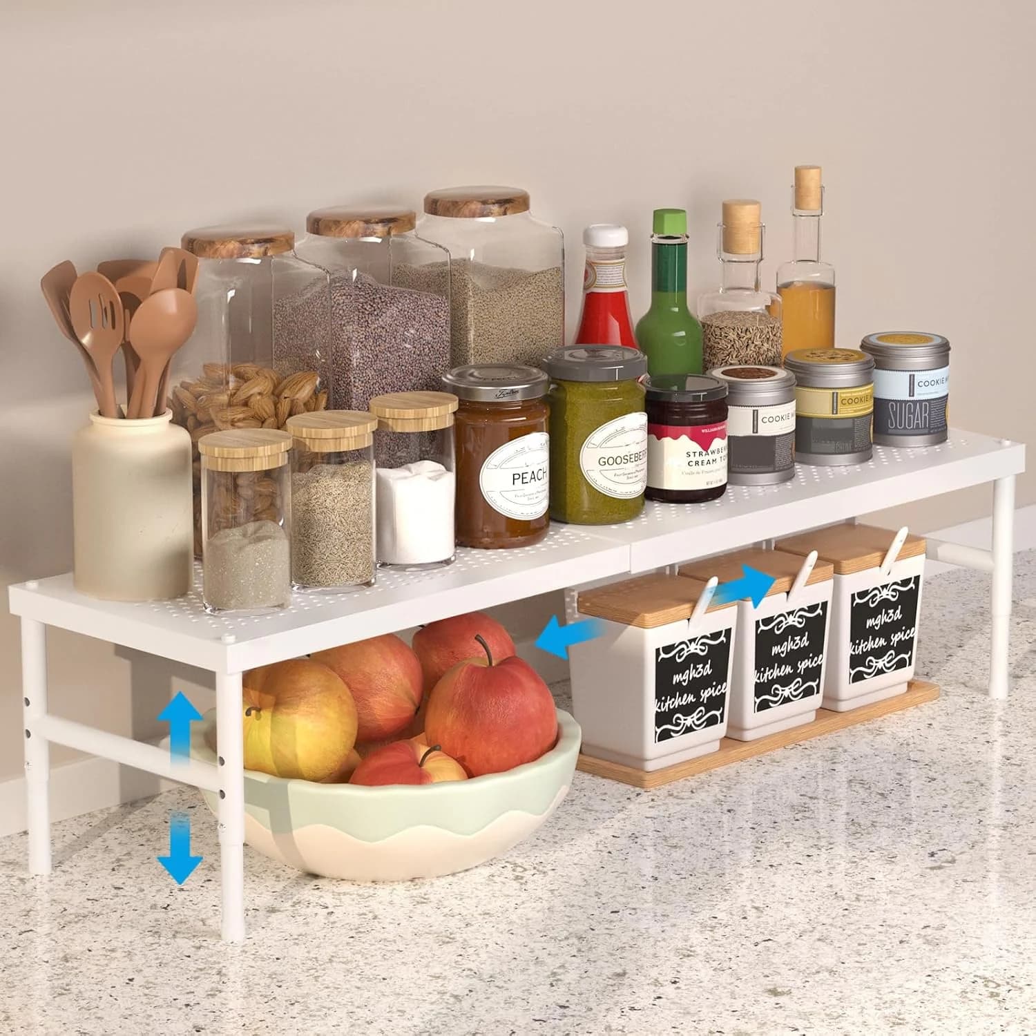 HI NINGER Estante Cocina Extensible 42–72 cm, Ajustable y Apilable Blanco