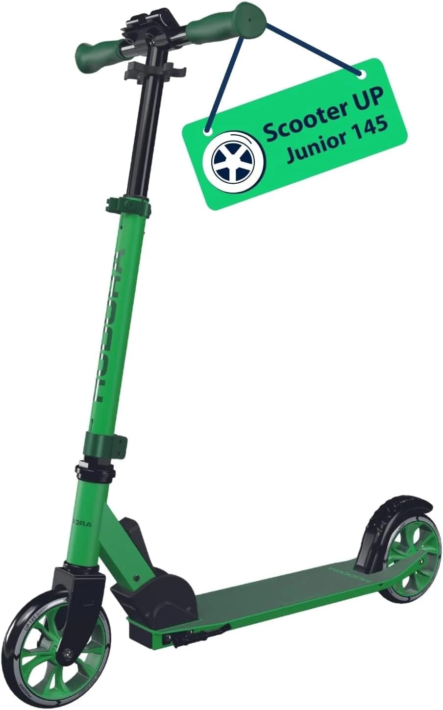 HUDORA Scooter Up 145 Junior - Patinete infantil seguro a partir de 3 años - Patinete urbano plegable con ruedas de 145 mm - Patinete ajustable en altura para niños y niñas de hasta 60 kg - pine/grass