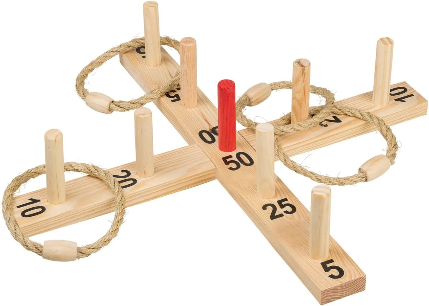 Idena 40199 - Juego de Madera para lanzar 9 Varillas y 4 Anillos de sisal para niños y Adultos, Popular Juego de Deportes al Aire Libre para Verano, jardín o Parque, Color Madera