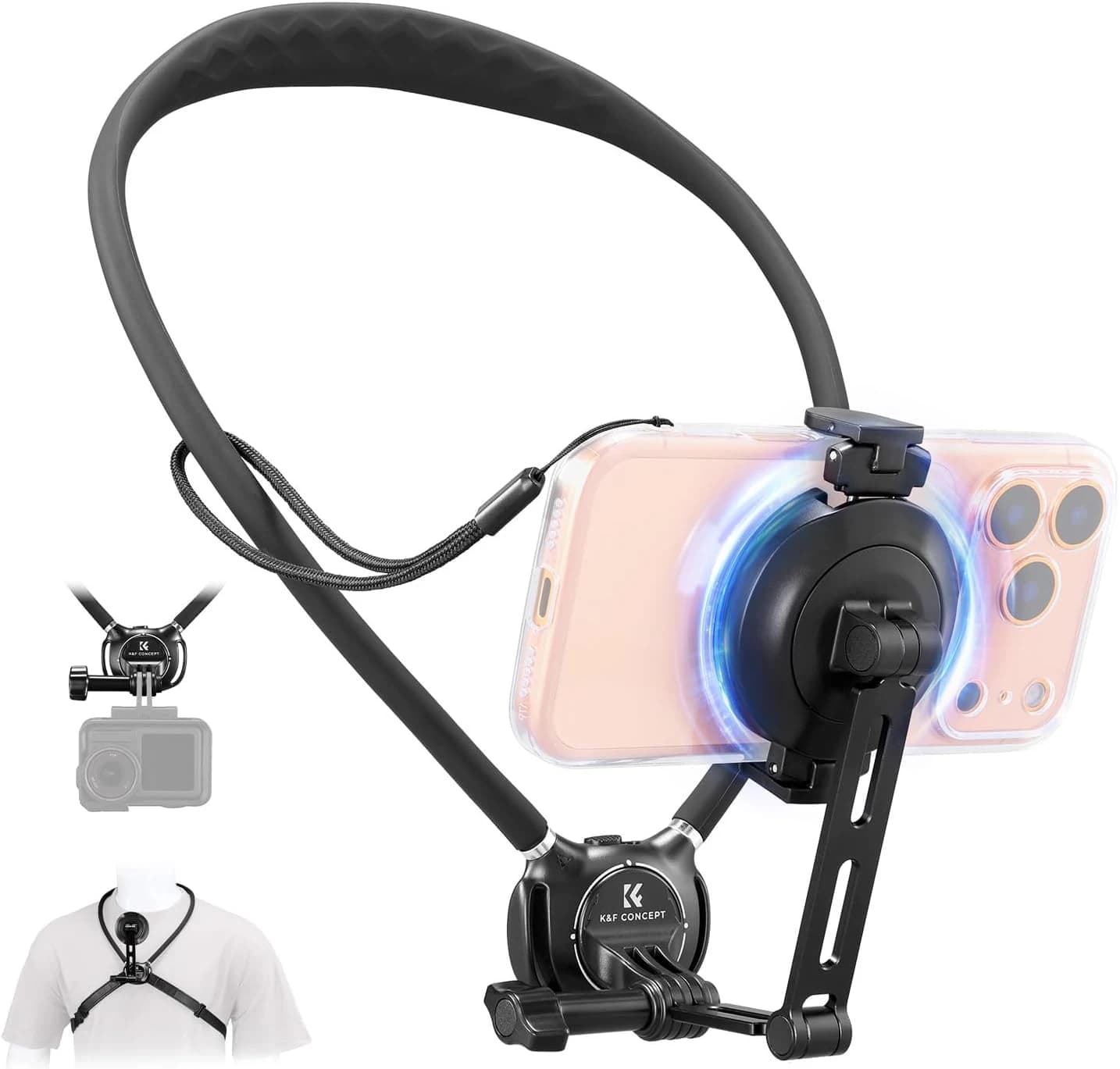 K&F CONCEPT 2 en 1 Soporte Movil Cuello Magnético+Clip, POV/VLOG Soporte