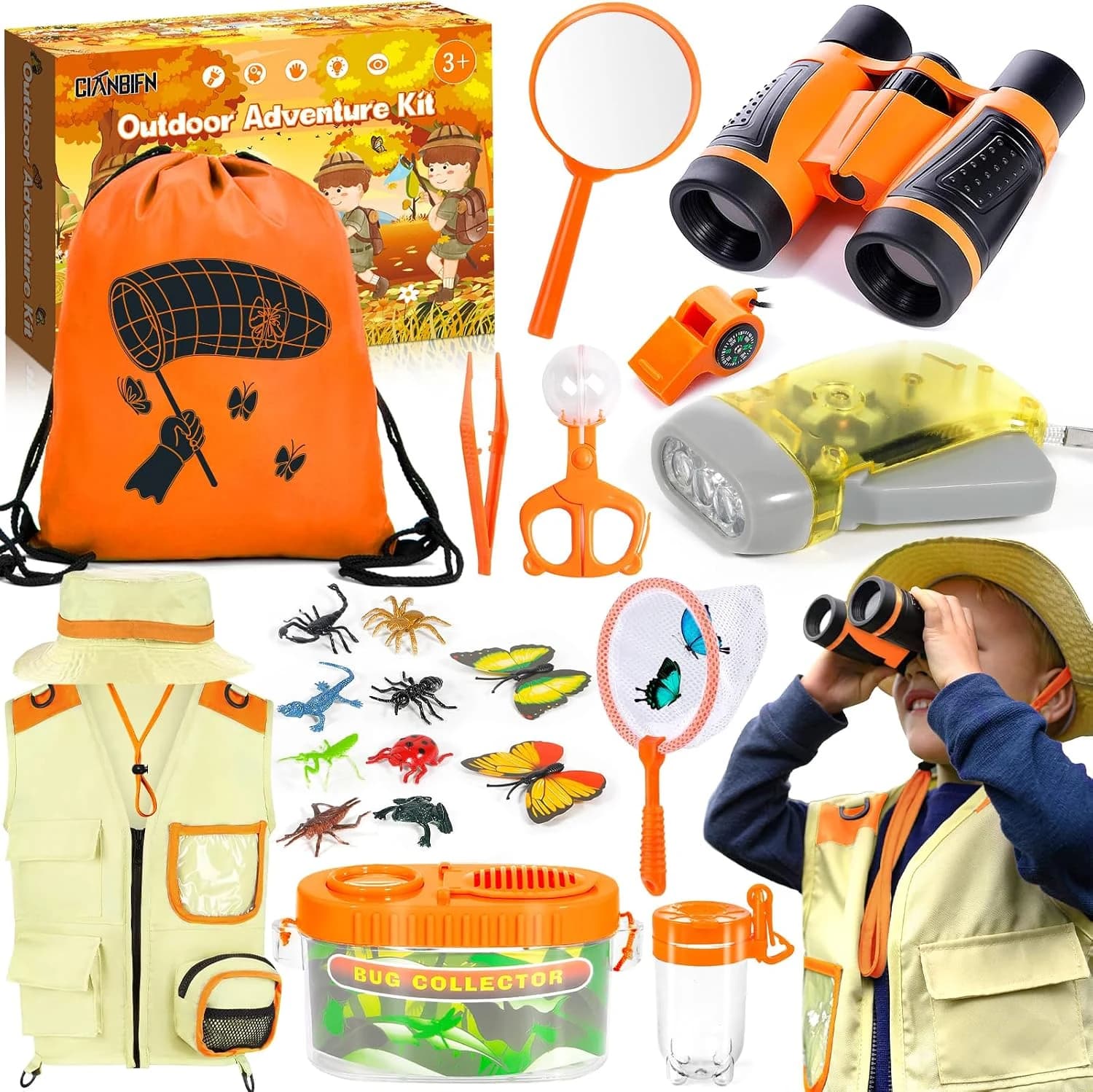 Kit de Exploración para Niños 23 en 1,Juego de Explorador para Niños,con Ropa,Sombreros,Binoculares,Lupa y más,Es un Excelente Regalo de Aventura y Exploración de la Naturaleza para los niños