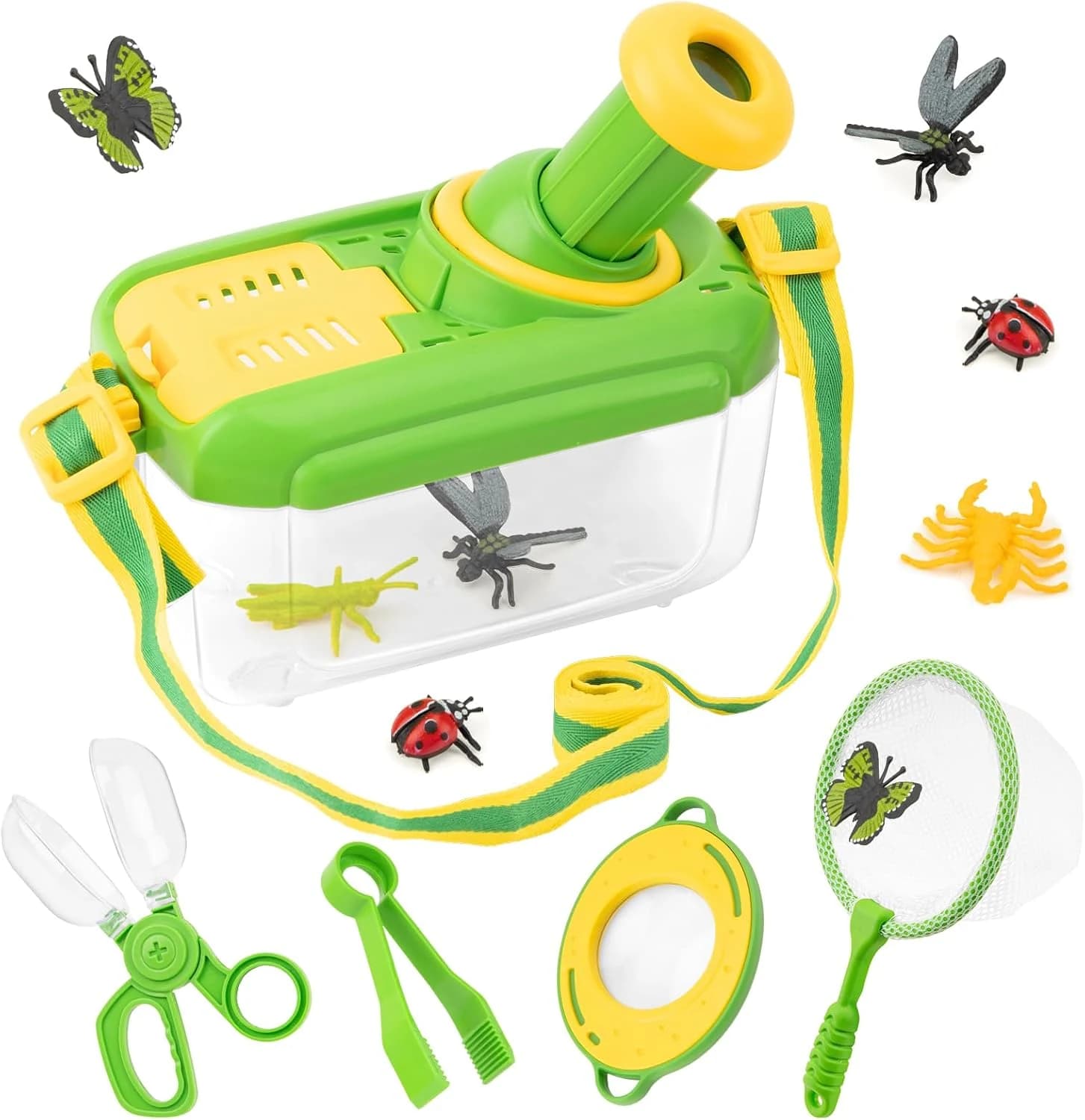 Kit Explorador Niños, 5 Piezas Juego de Caza de Insectos, Lupa, con 12 Insectos Falsos, Aire Libre Aventura Juguetes, Juguetes Educativos Navideños Regalos para Niños y Niñas 3 4 5 6 Años