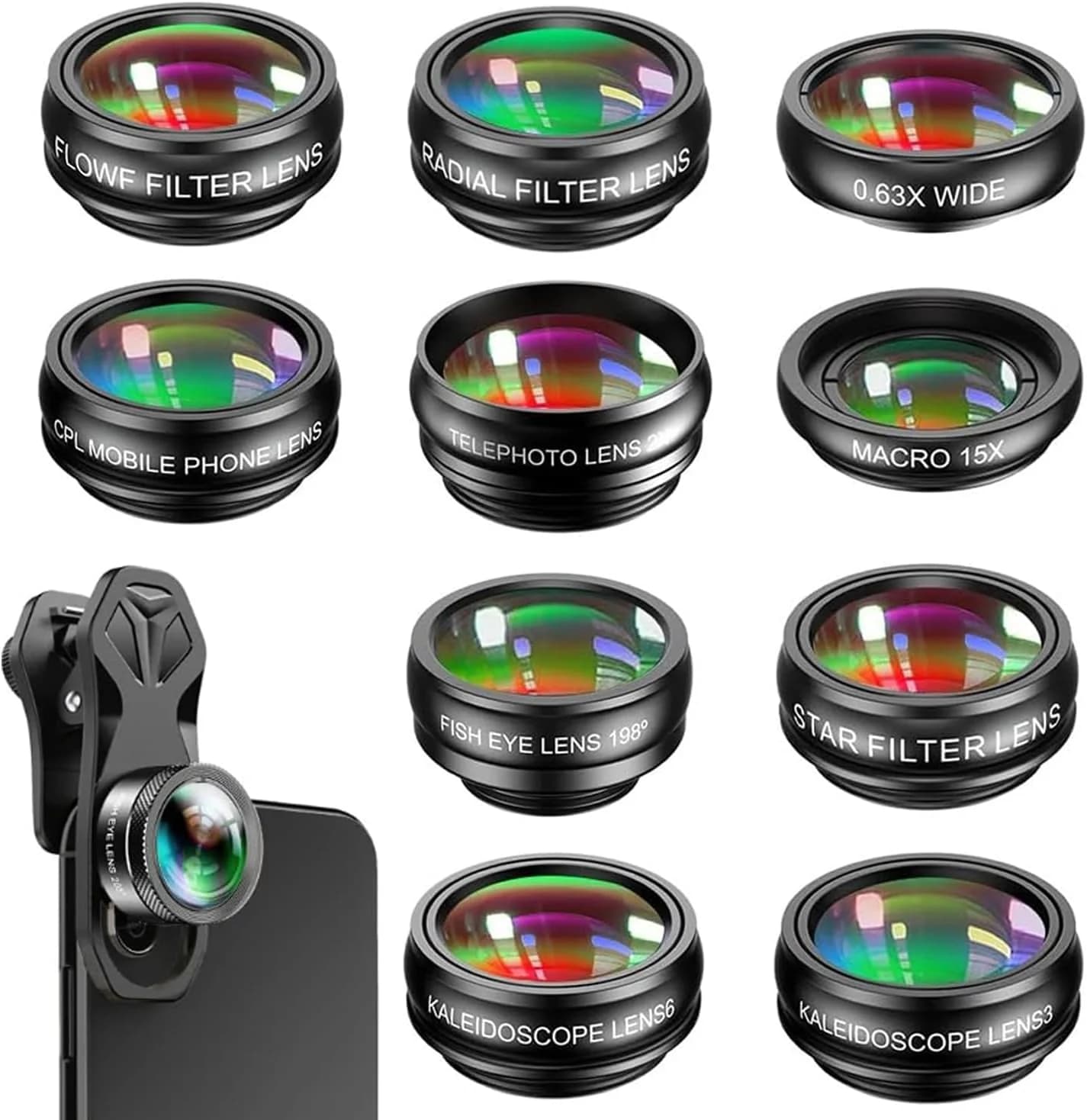 Kit de Lentes para Móvil Gran Angular + Macro + Teleobjetivo