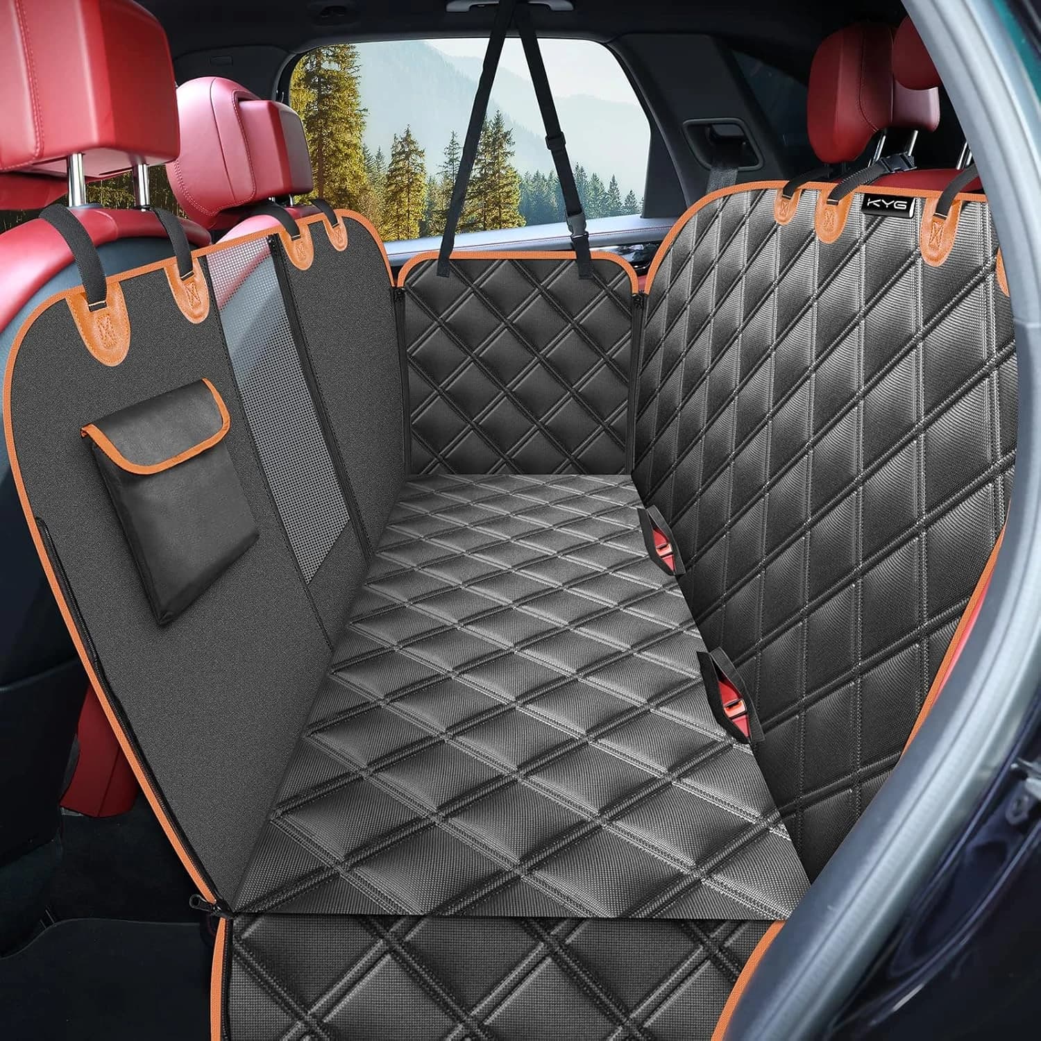 KYG Funda Perros Coche Cubierta de Asiento para Mascota Impermeable y Resistente Protector Coche con Ventana de Malla Visible y Cremallera Protector Completo Asiento Trasero y Puertas