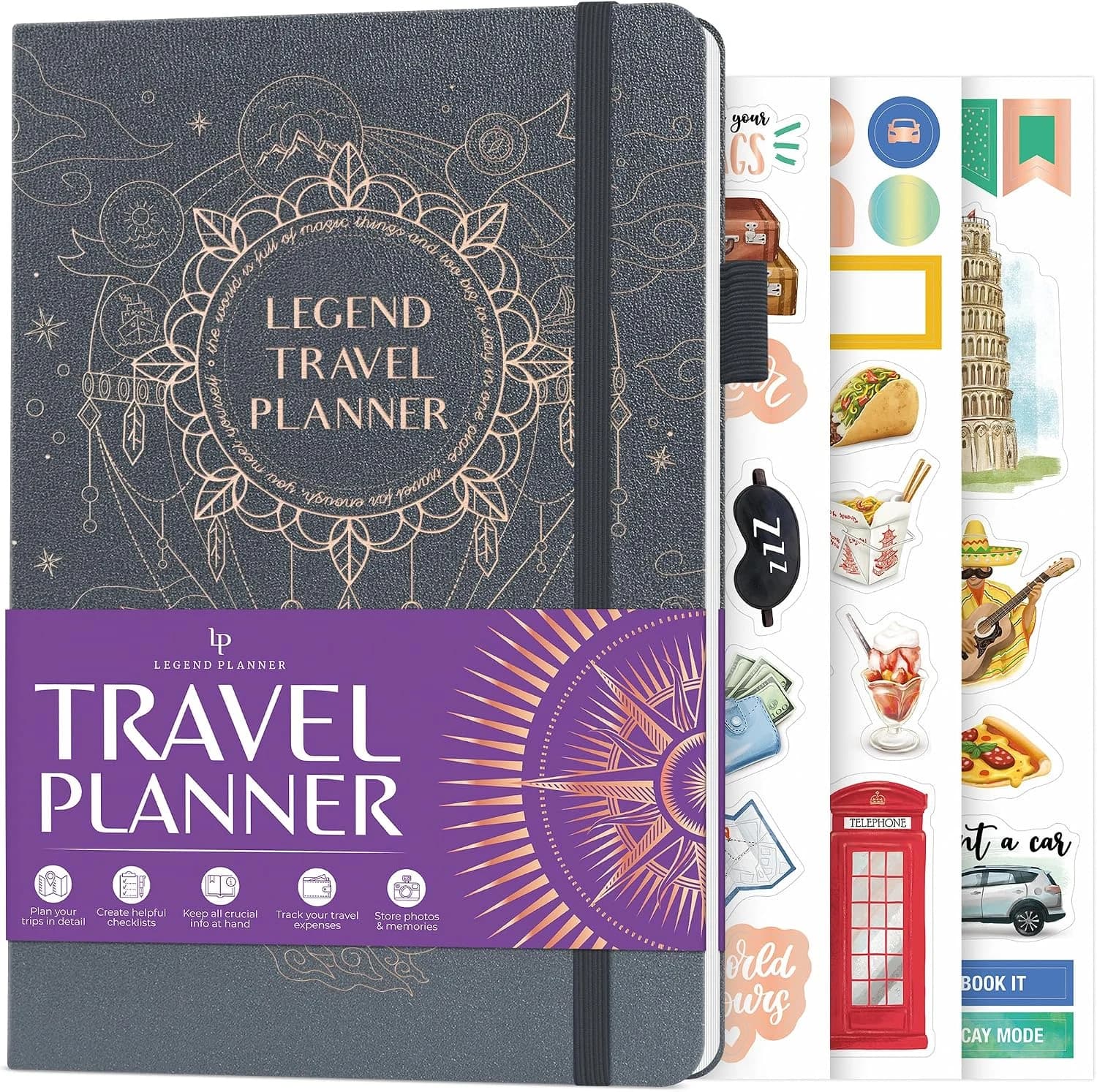 Legend - Planificador de viaje – Organizador de itinerario de vacaciones para viajes individuales y parejas – Diario de viaje para mujeres y hombres – Registro de viaje con rastreador de gastos y