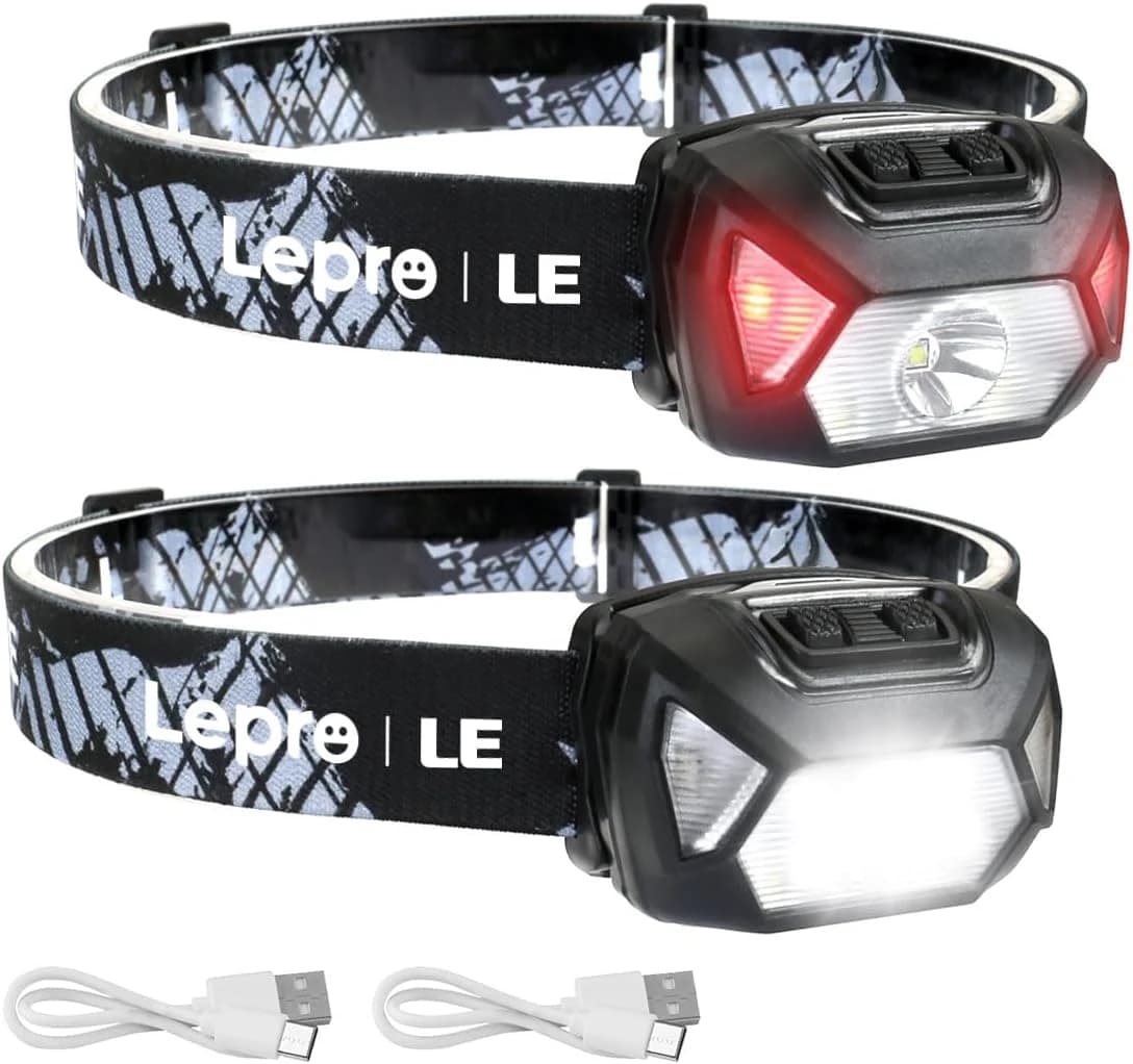 Lepro Linterna Frontal LED Recargable 2000lux Paquete de 2