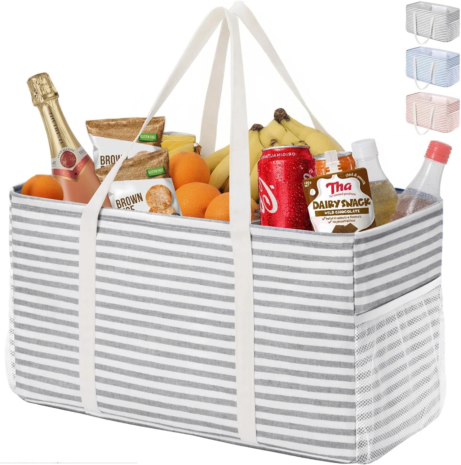 Lifewit Bolsa Compras Grande 46 L, Tote Plegable con Estructura de Alambre Metálico y Asas Reforzadas, Tote Bag para Supermercado, Picnic, Playa, Lavandería, Coche, Camping, Gris