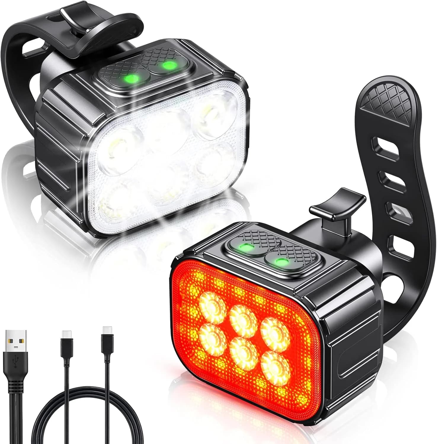 Juego Luces Delantera + Trasera USB Recargables para Bici