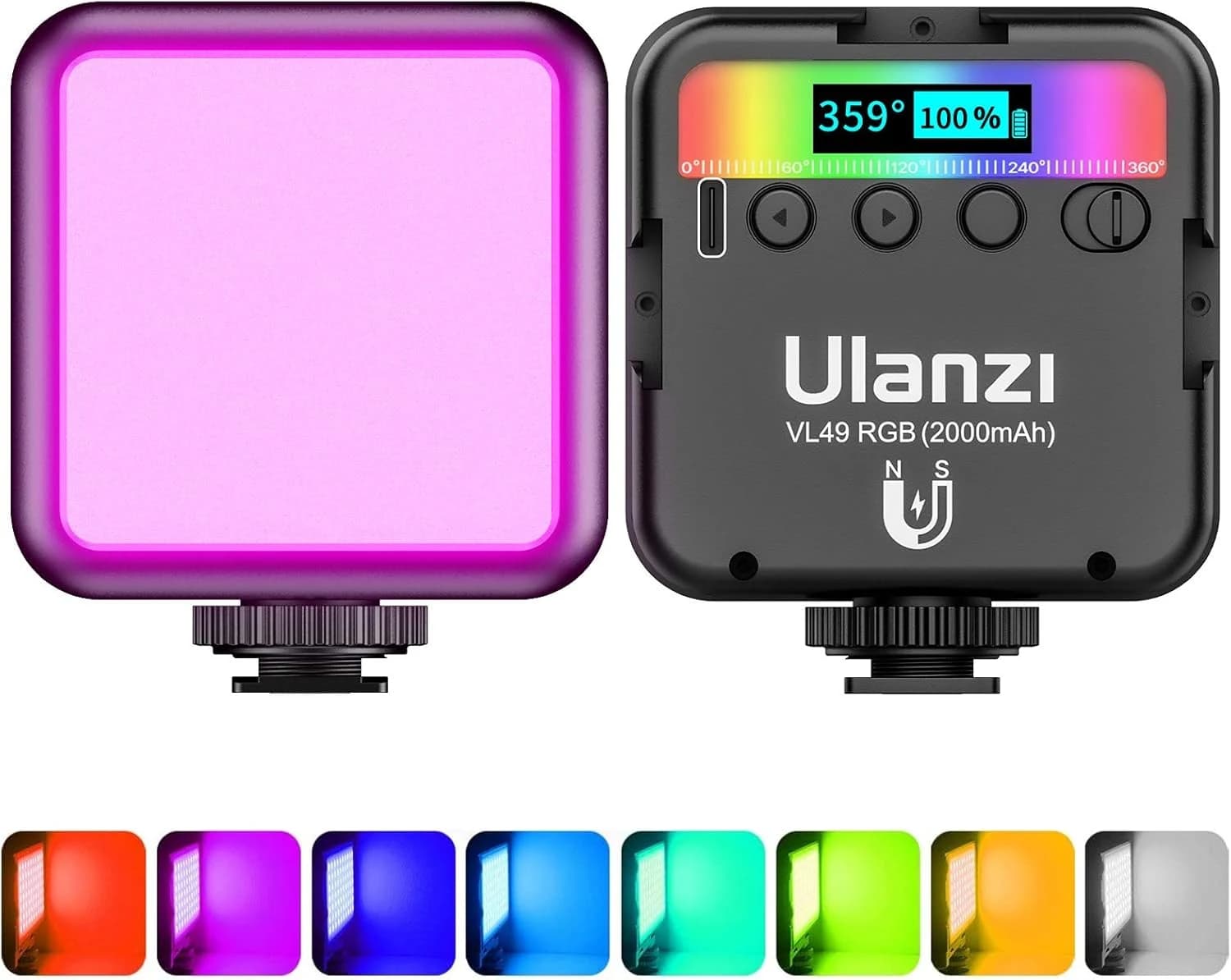 Luz de Relleno Led para Vídeo, Fotografia, ULANZI VL49 RGB, Ajustable 2500-9500K, 2000 mAh Incorporada Batería, Lámpara Iluminación Continua para DSRL Cámara