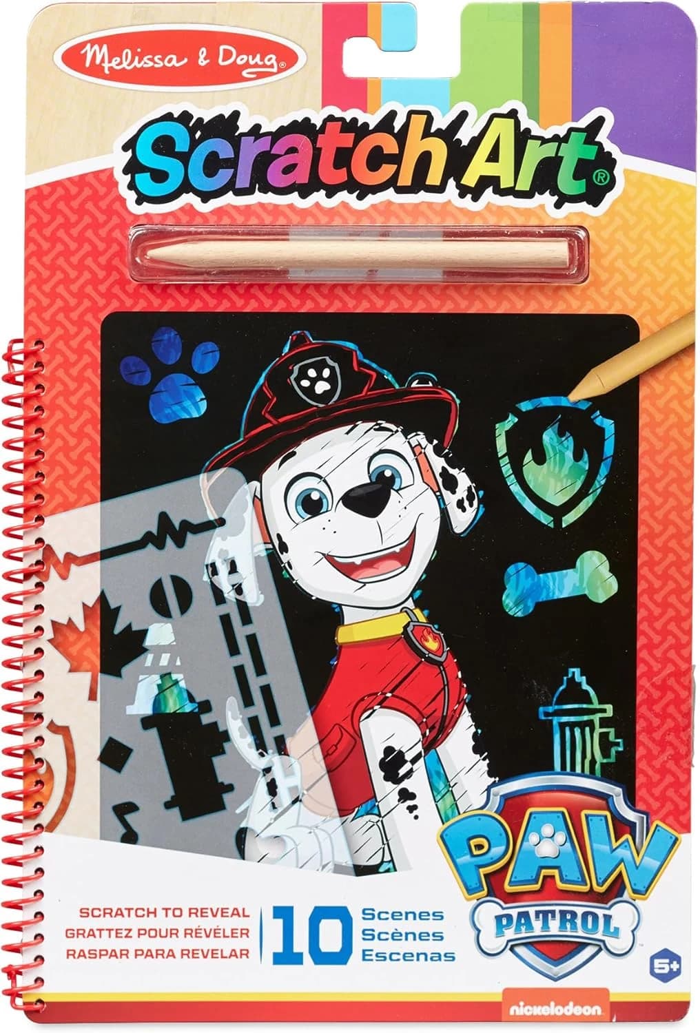 Melissa & Doug Paw Patrol Bloc Scratch Art Marshall, Patrulla Canina Papel de rascar, Juego Creativo, Actividades de Viaje Regalo para niños de 5+ años