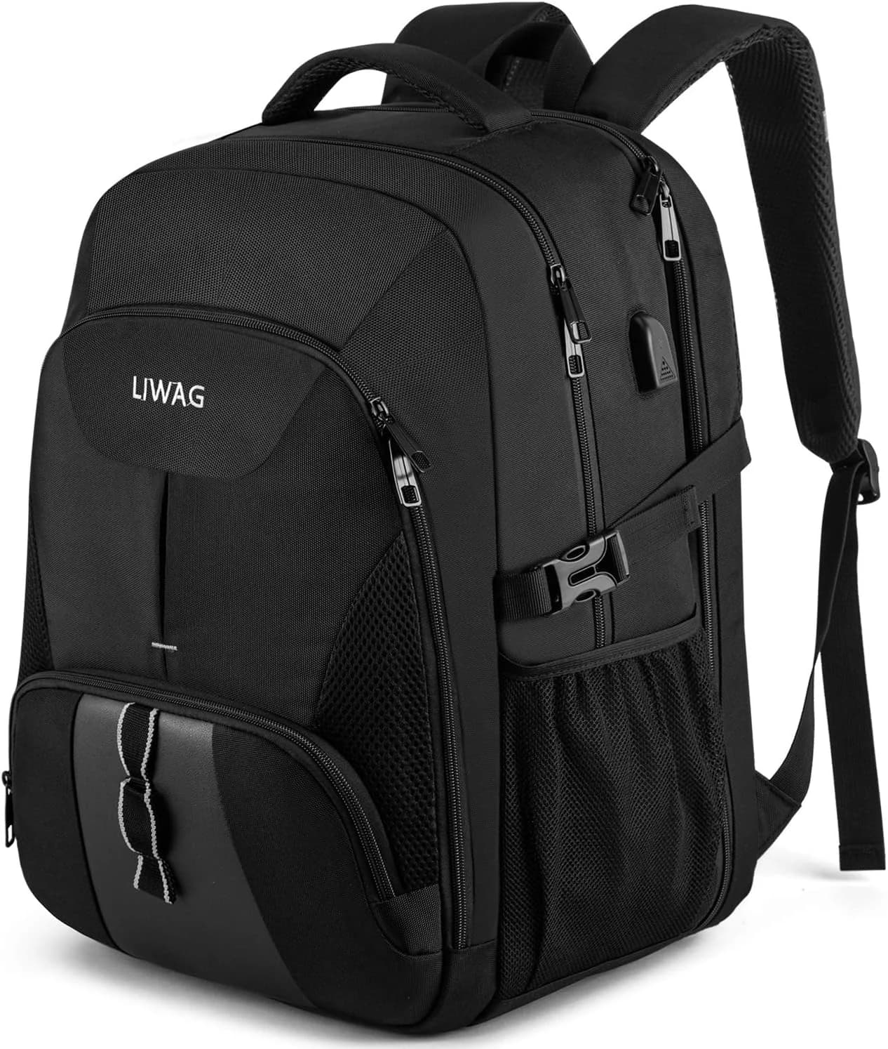 Mochila Hombre Grande 50L Mochila Portatil 17 Pulgadas Impermeable Antirrobo Mochila Ordenador Portatil con Puerto USB Mochila Portatil Bolsa para Negocio Trabajo Diario Viaje Escolares - Negro