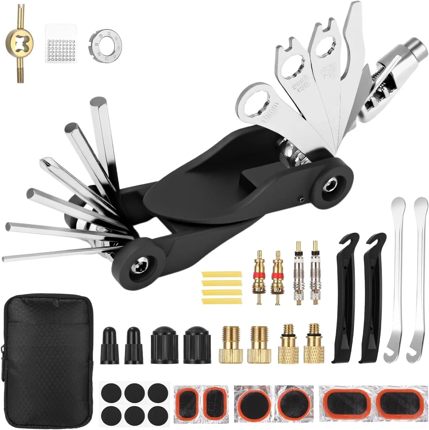 Multiherramienta Bicicleta, 17 en 1 Kit Repara Pinchazos, Bolsa Herramientas Para Viajes de Camping con Bolsa Almacenamiento, Utilizado para Montaña y Bicicleta de Carretera, Accesorios Montaña