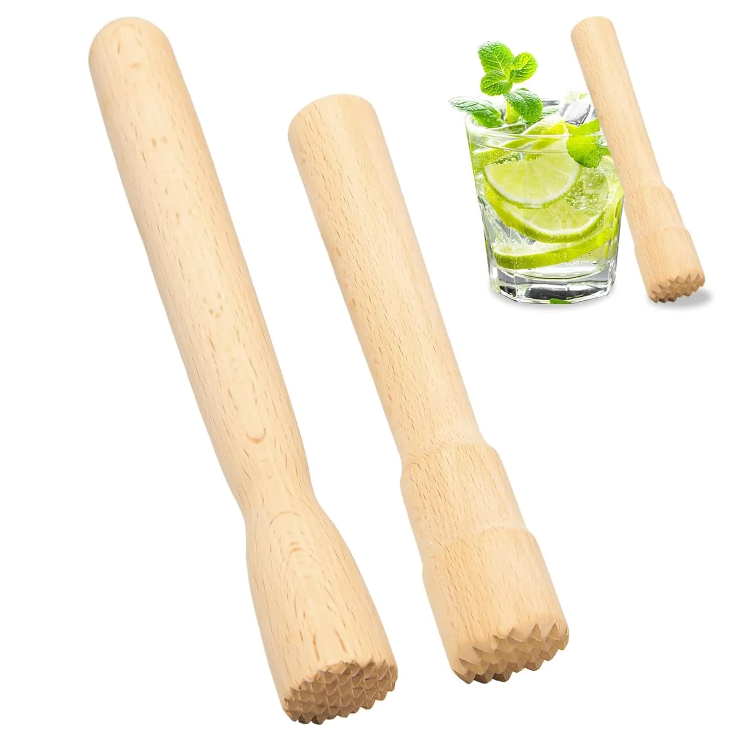NAROSEBE Mortero de Cóctel de Madera 30cm — Pack de 2