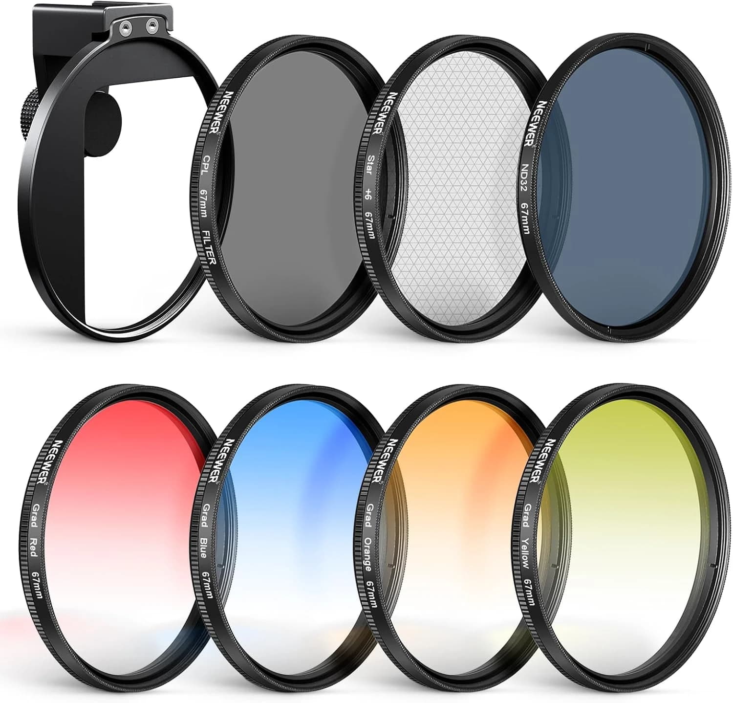 NEEWER 67mm Filtros ND Kit con Clip Filtro Móvil Zapata Fría, 7 Pack,FL-P15