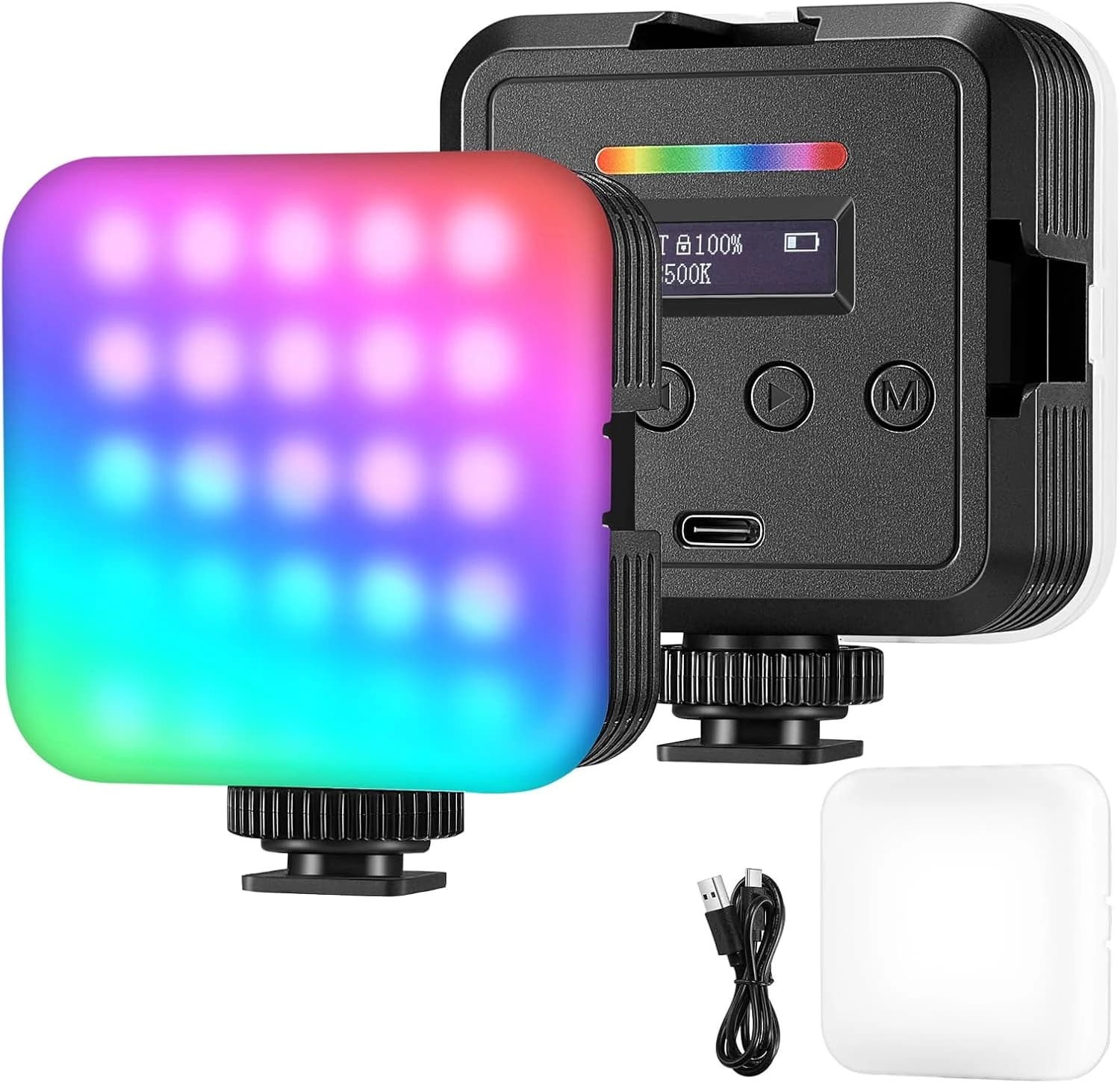 NEEWER Luz de Vídeo RGB Magnética, Luz de Cámara LED RGB61 a Todo Color de 360° con 3 Monturas de Zapata Fría/CRI 97+/20 Modos de Escena/2500K-8500K/2000mAh Luz Portátil Recargable para Selfie
