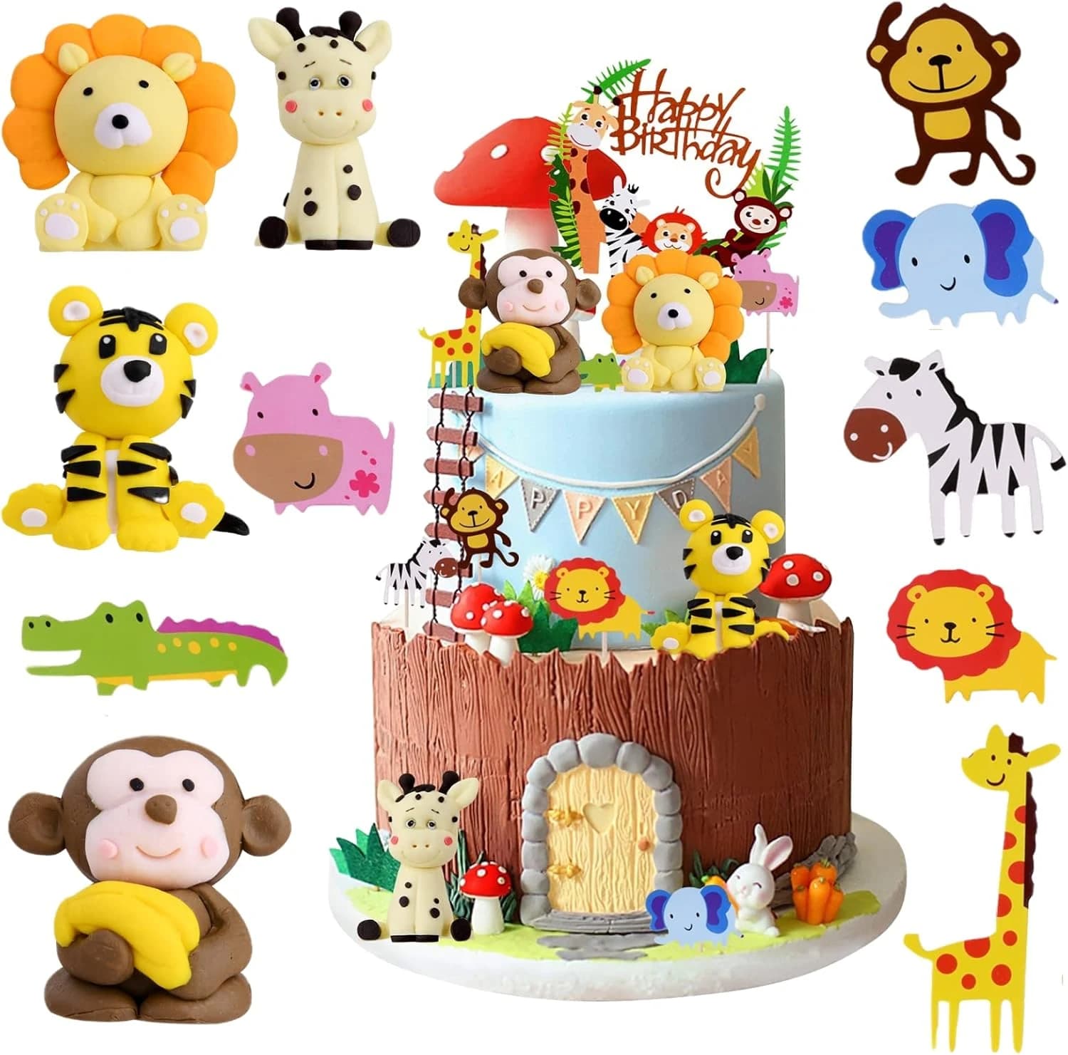 OSDUE Decoración para Tartas, 12 PCS Modelos de animales Decoración para Tartas de Cumpleaños, Reutilizable, para Niños y Niñas, Suministros para Fiestas de Cumpleaños,Adorno de pastel de bricolaje