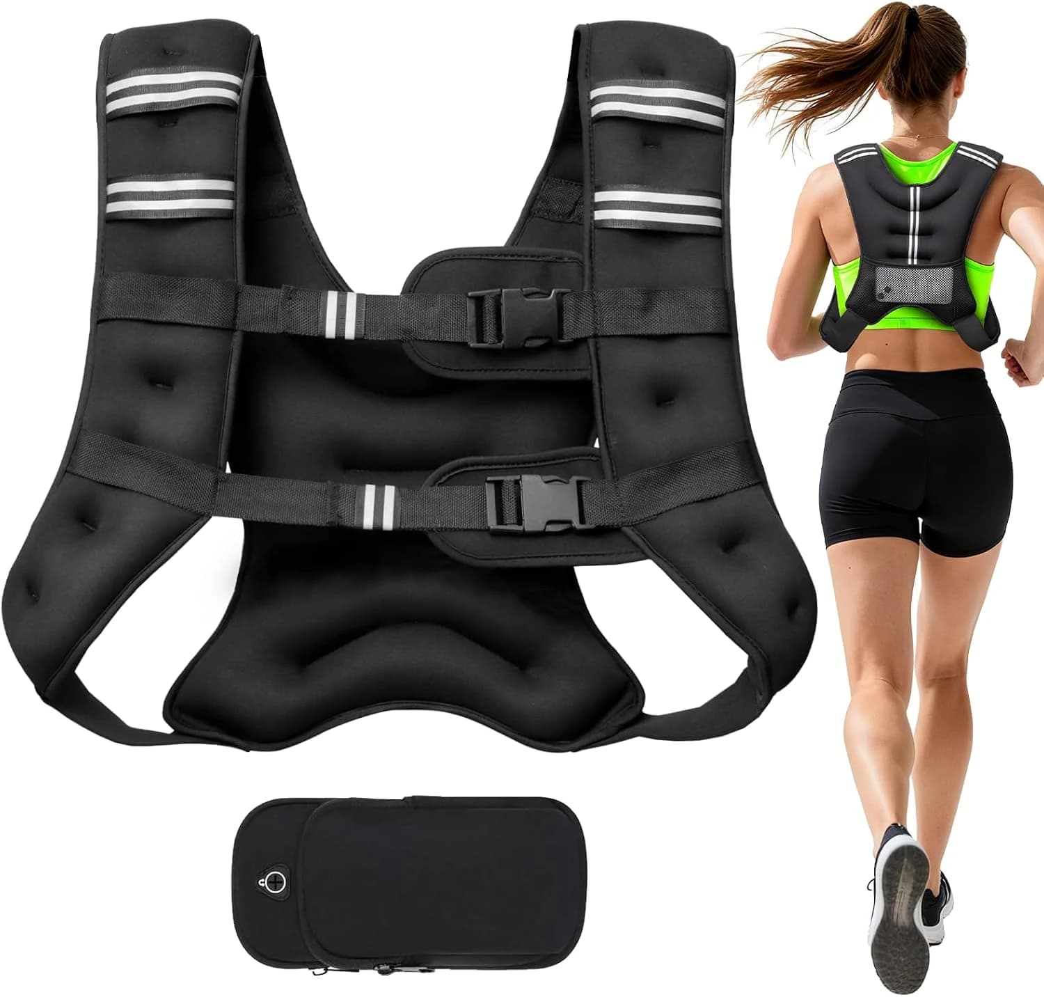 POWER GUIDANCE Chaleco Lastrado 6-20LB Peso Fijo, Neopreno Impermeable, Banda Pecho Ajustable (89-127cm), Bolsillo para CrossFit, Running, Entrenamiento Fuerza